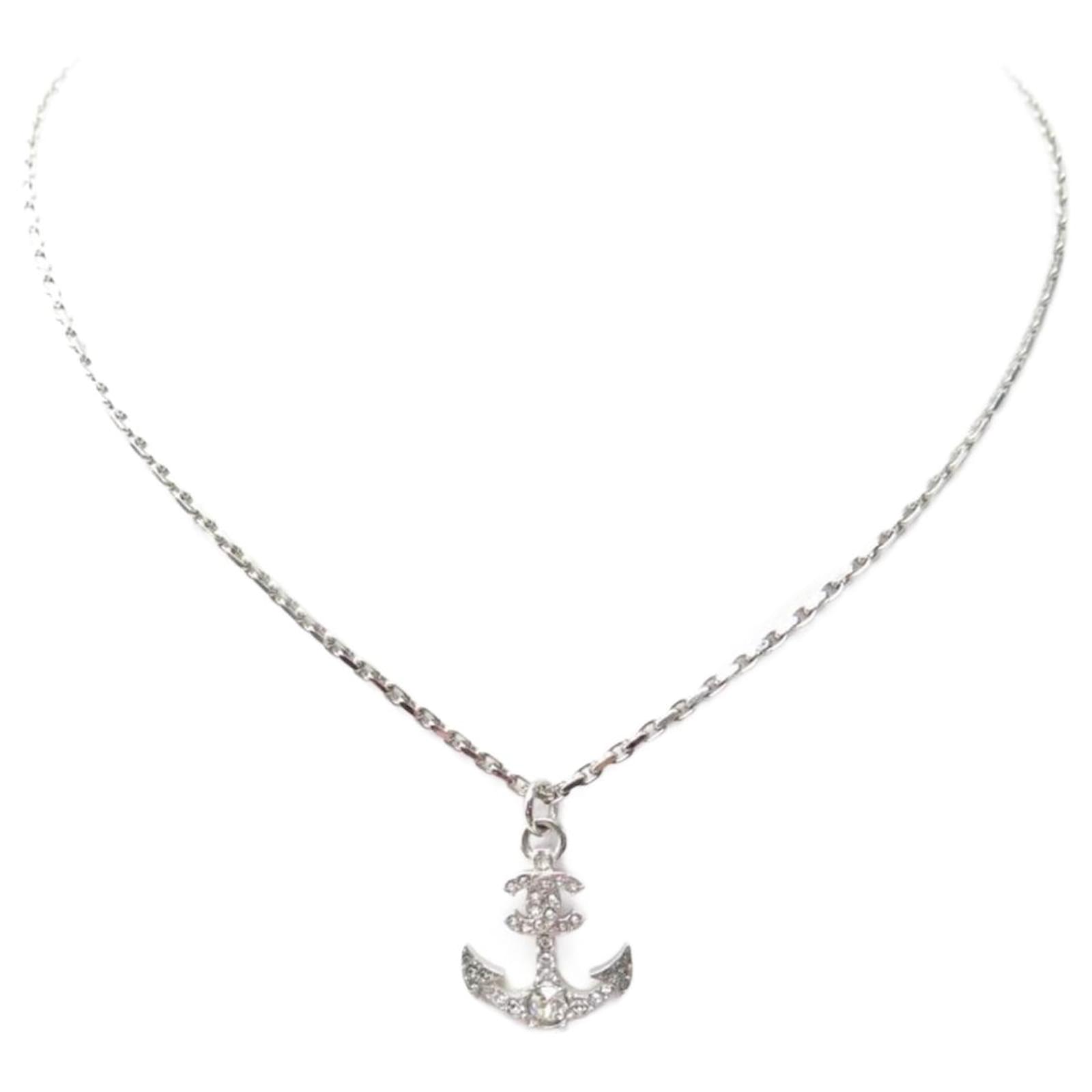 Necklaces Chanel New Rare Chanel Anchor Necklace Strass Logo CC Silver Metal Rhinestone Necklace