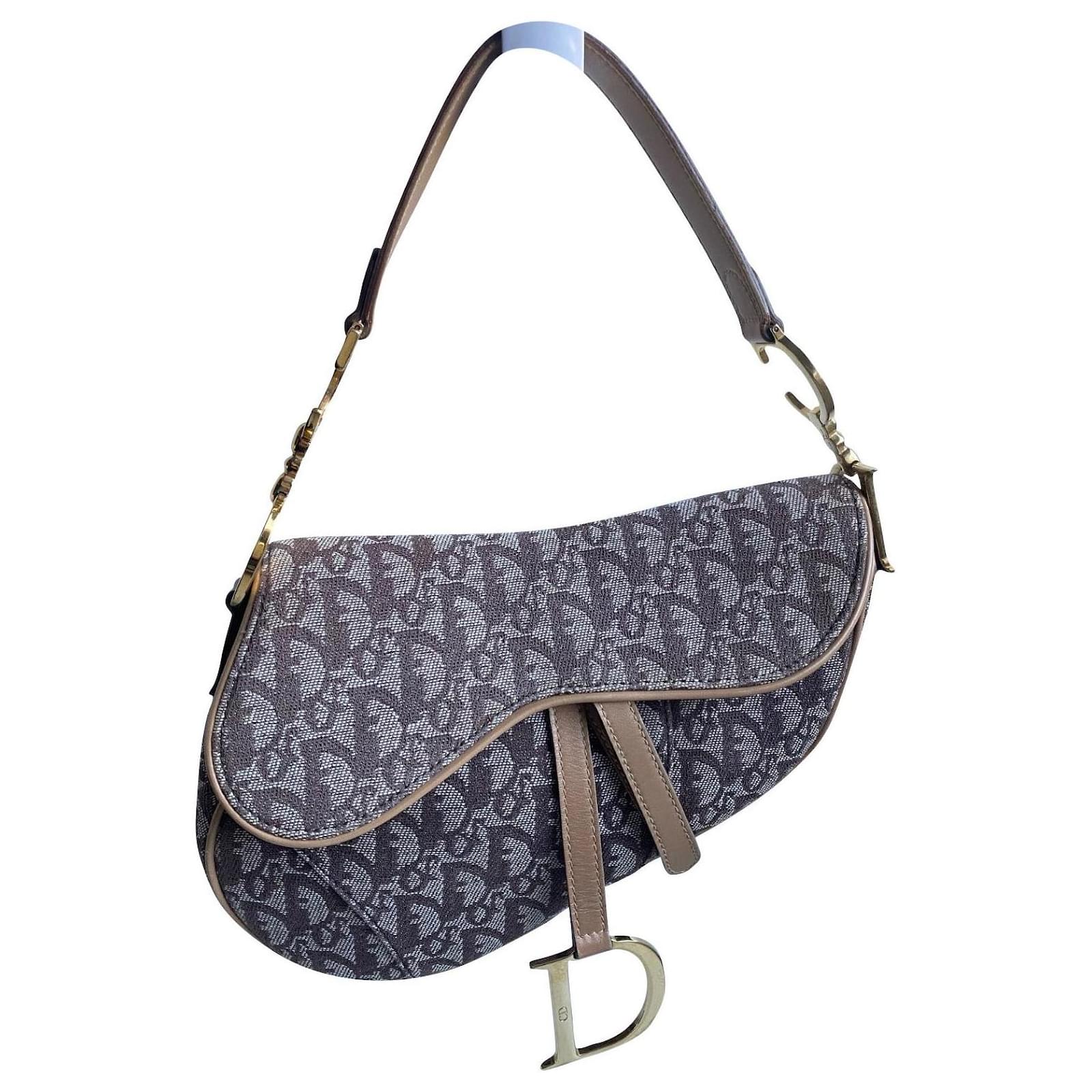 Preowned Christian Dior Double Saddle Bag Brown Diorissimo Canvas Gol   Madison Avenue Couture