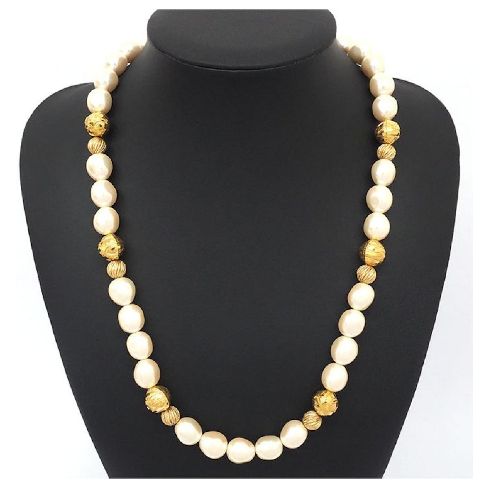 * Christian Dior Cutting Design Ball Baroque Pearl [Necklace] Golden ...