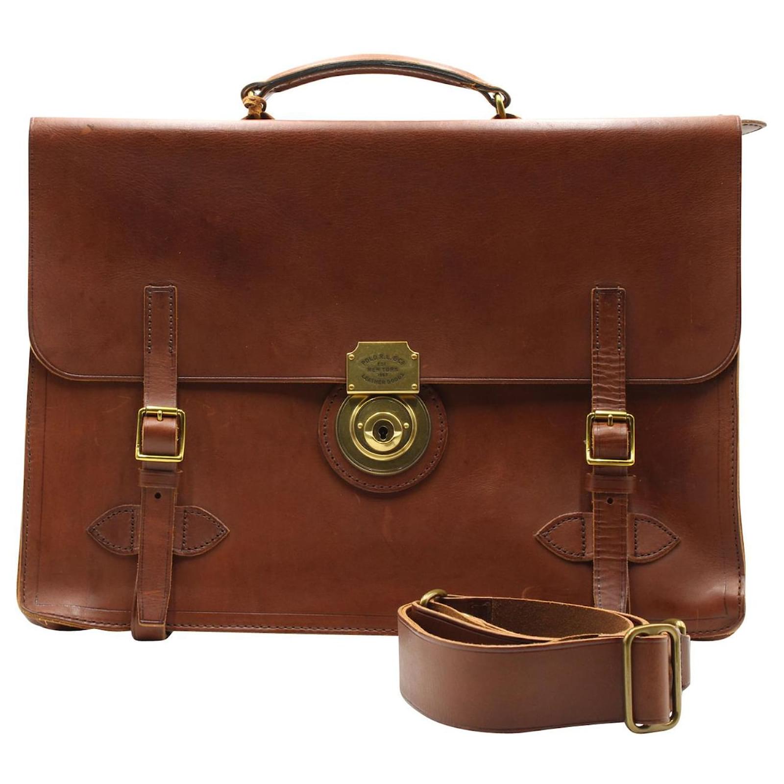 Polo Ralph Lauren Brown Vintage Leather Briefcase  - Joli Closet