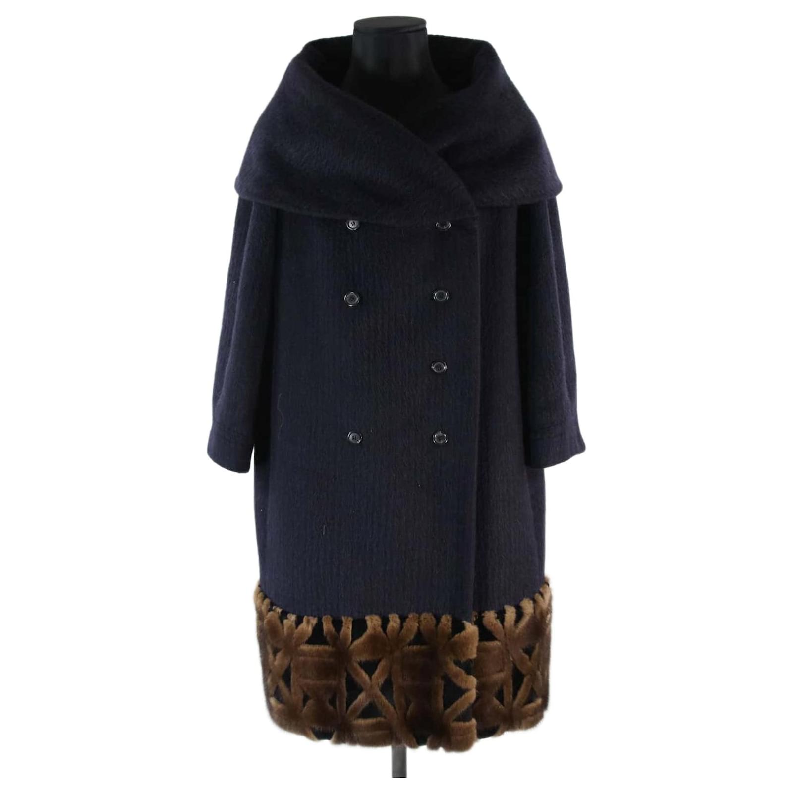Coats, Outerwear Louis Vuitton Louis Vuitton Dark Blue Wool Angora Blend Classic Coat with Gold Buttons Sz 38