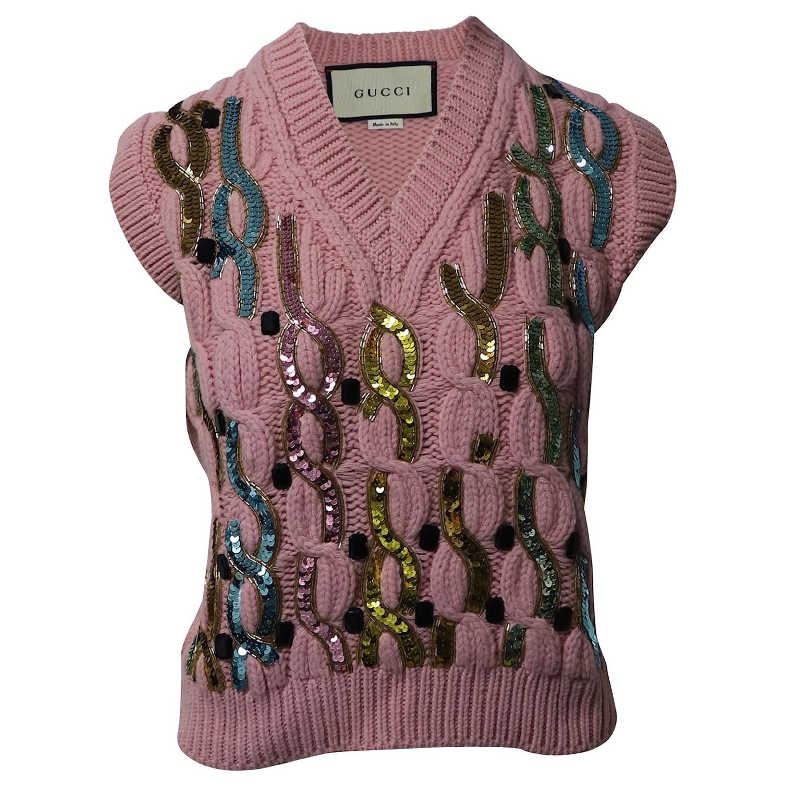 Dictar amanecer Inválido Chaleco de punto de ochos adornado de Gucci en lana rosa ref.724226 - Joli  Closet