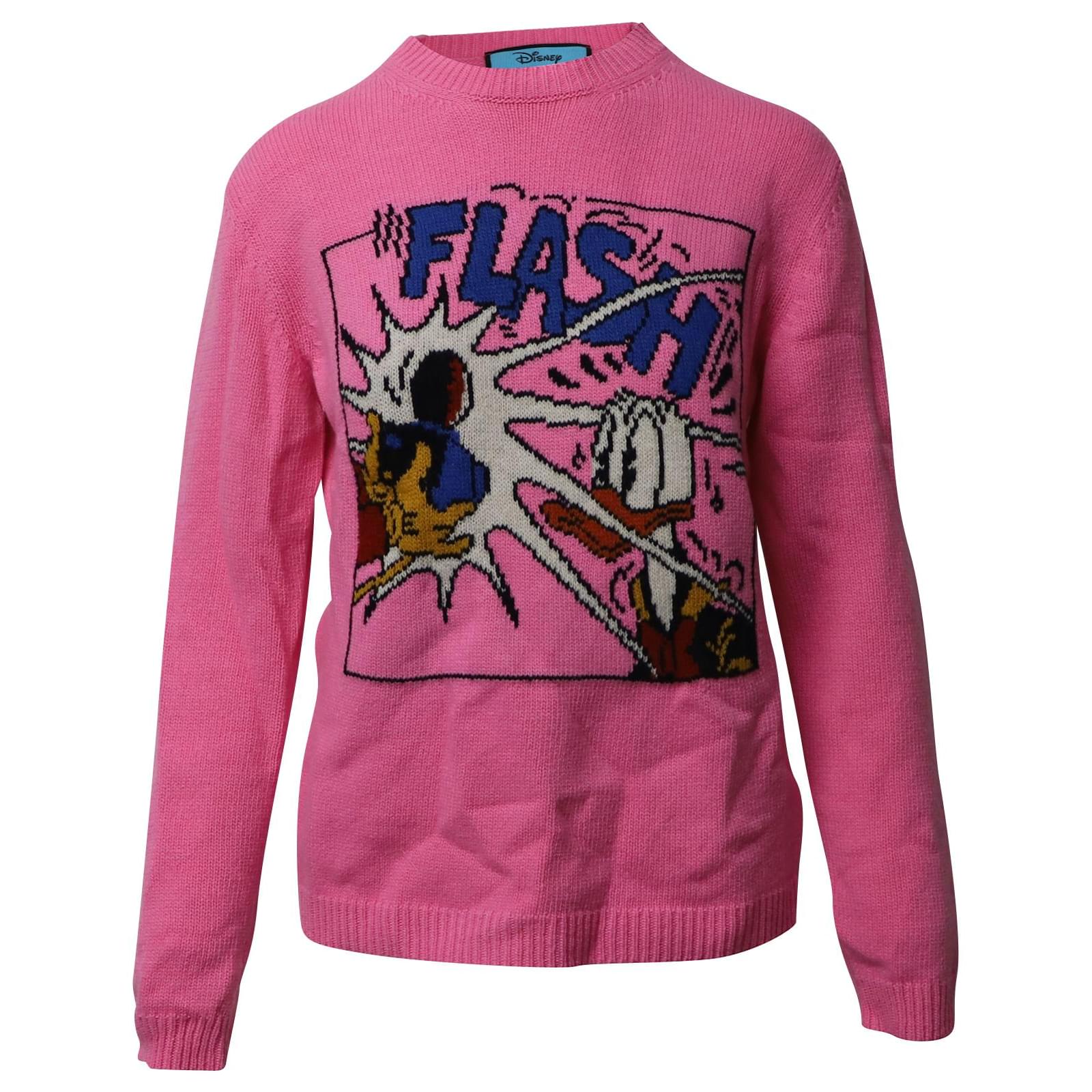 x Donald Duck Intarsia Sweater in Pink Wool - Joli Closet