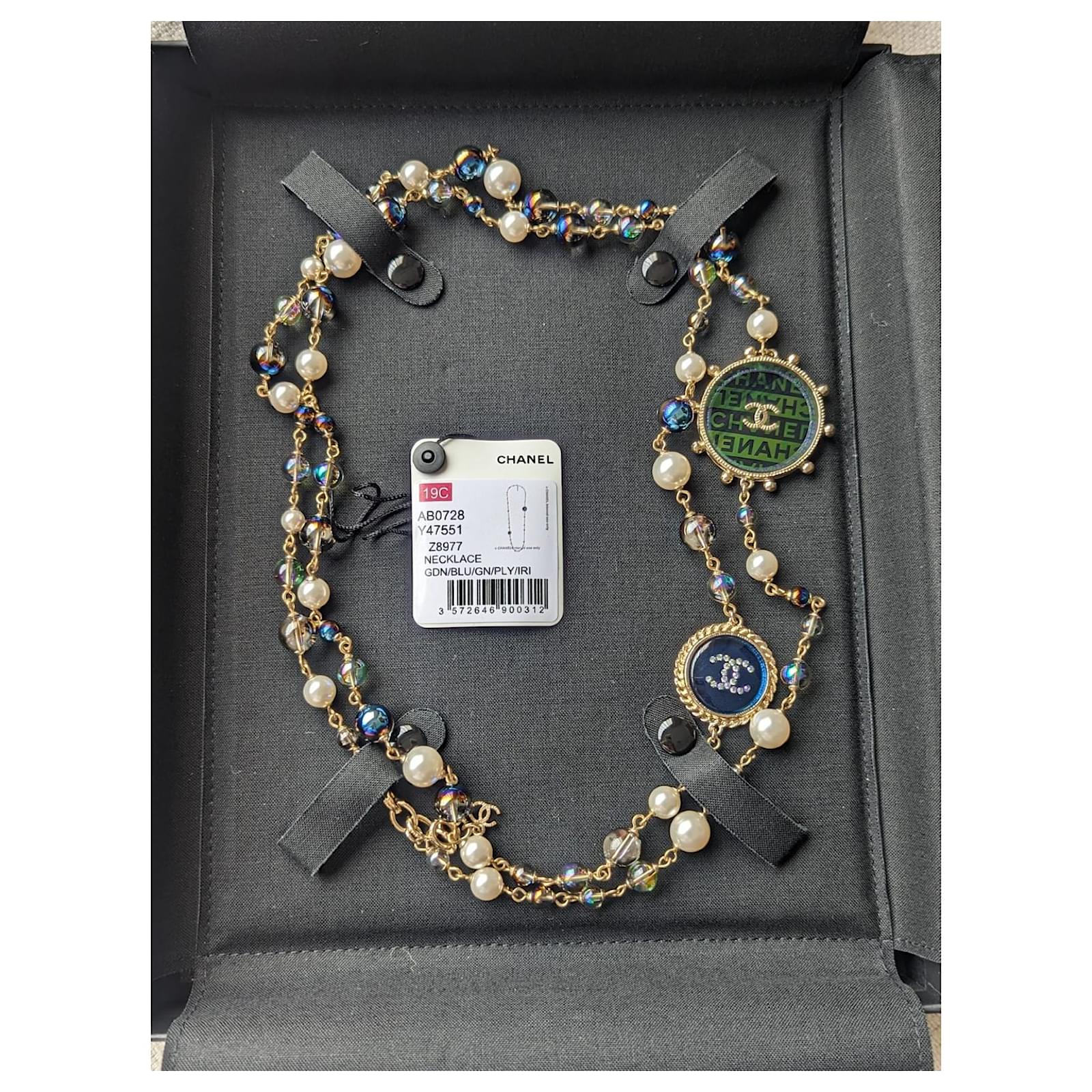 CC A19C La Pausa Logo Colorful Pearl Long Necklace Box Tags