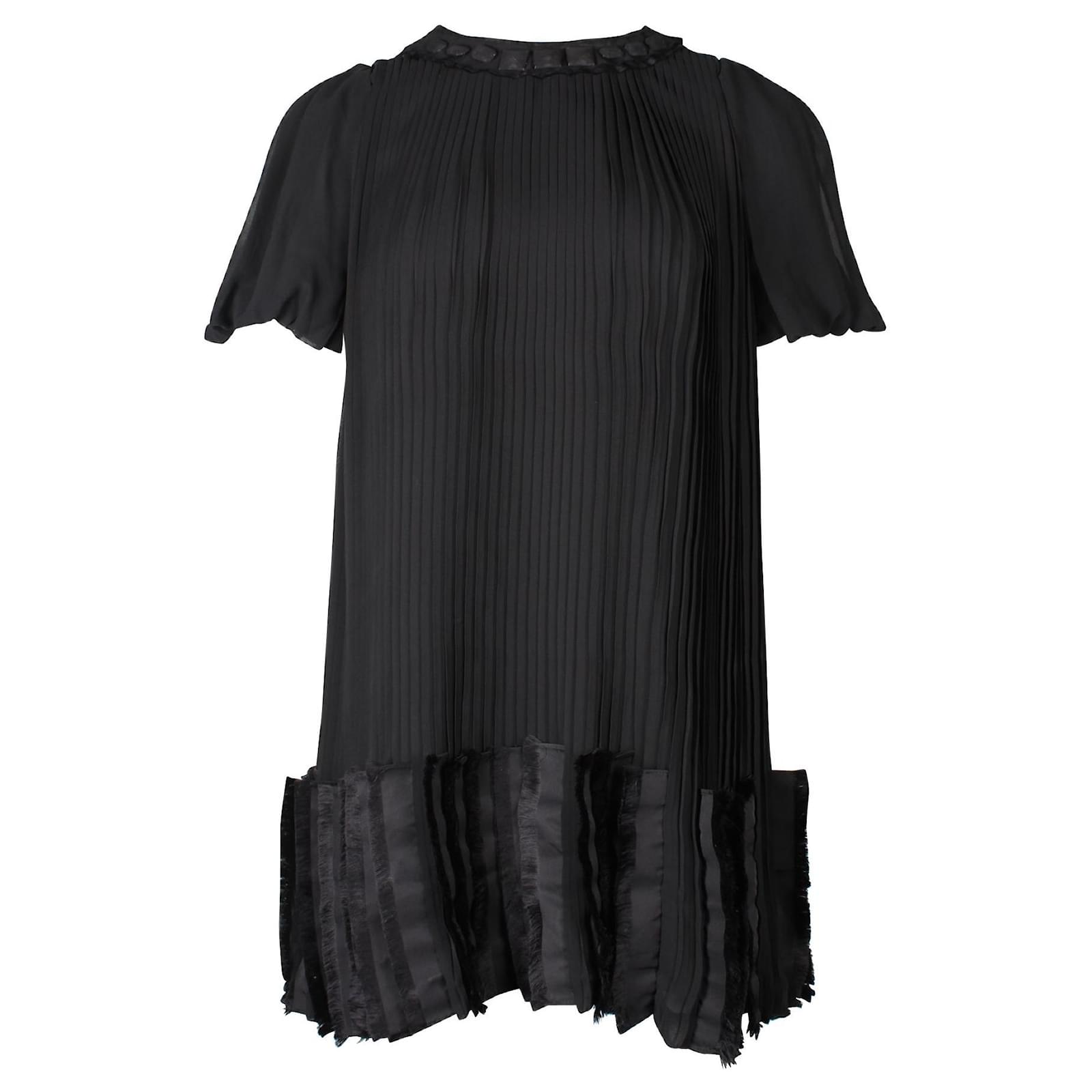 Bcbg Max Azria Black Pleated Midi Dress with Filled Hem (Sold) - Joli Closet