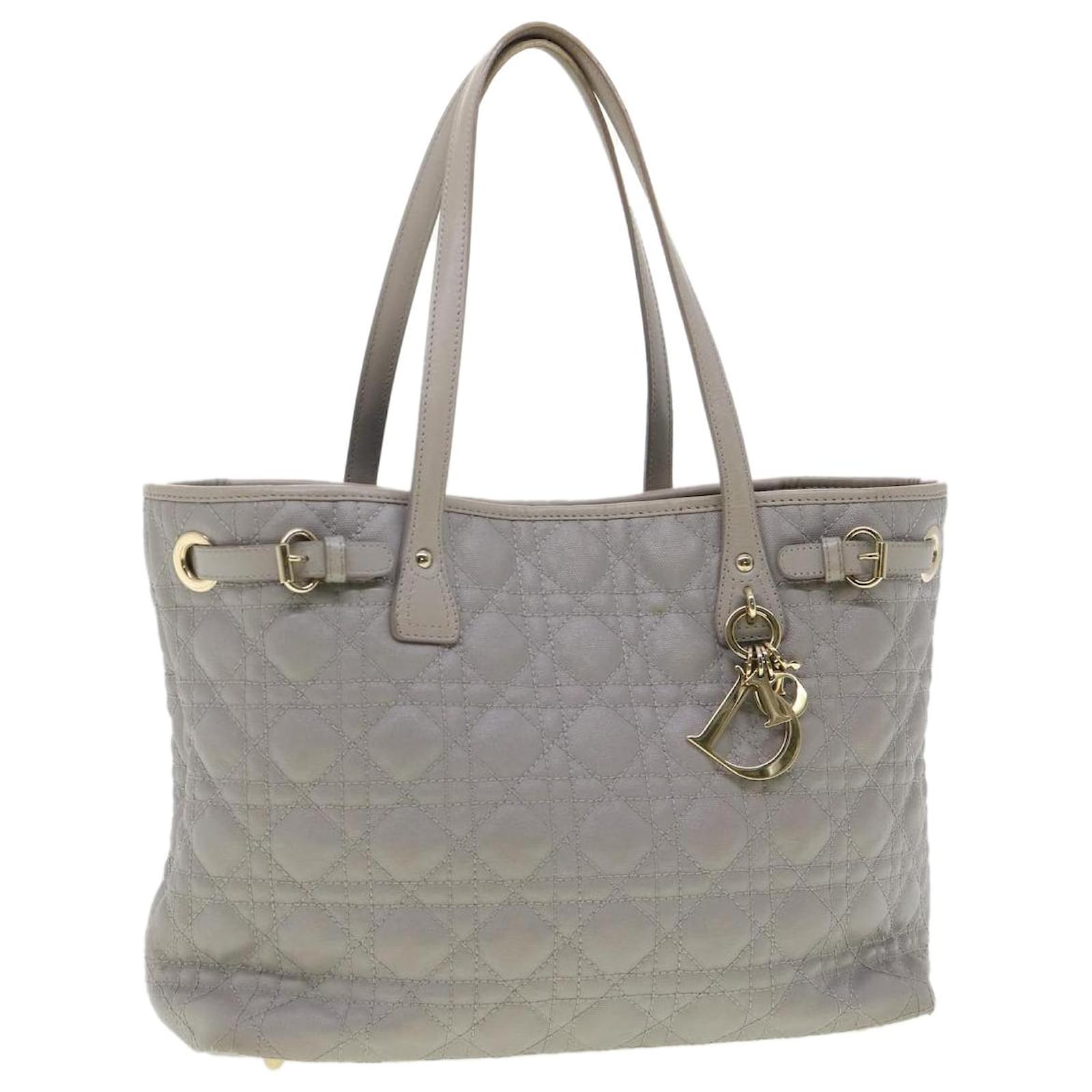 Christian Dior Lady Dior Canage Tote Bag Coated Canvas Gray Auth yk5466