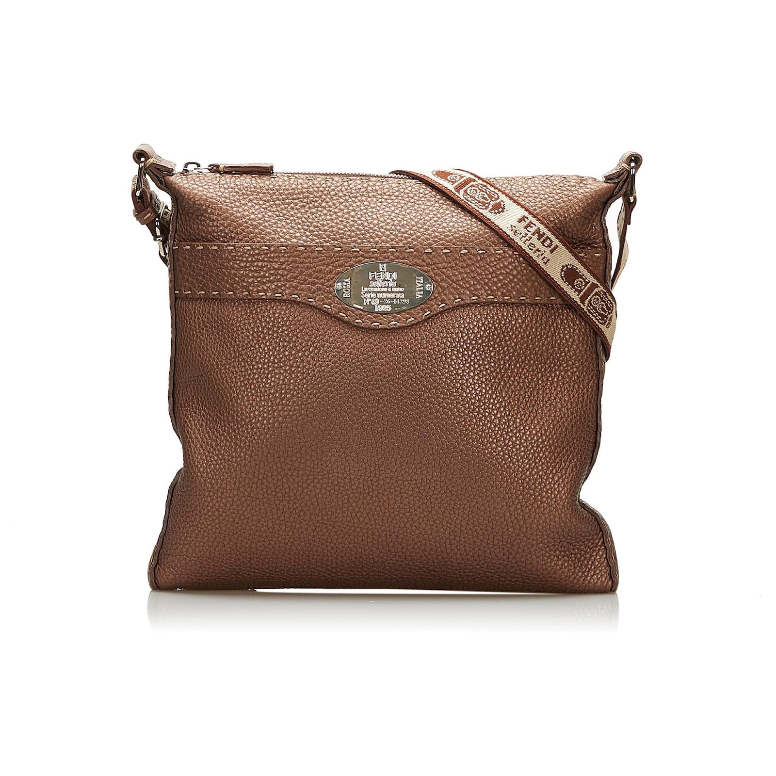 Fendi Flat Pouch In Roma Logo Calf Leather Brown