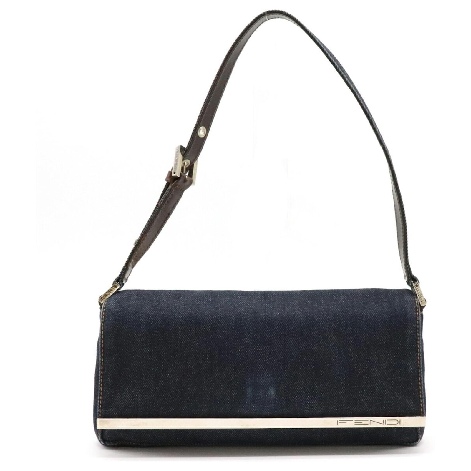 FENDI BAGUETTE LOAFERS IN NAVY BLUE MIX WHITE CANVAS GOLD HARDWARE
