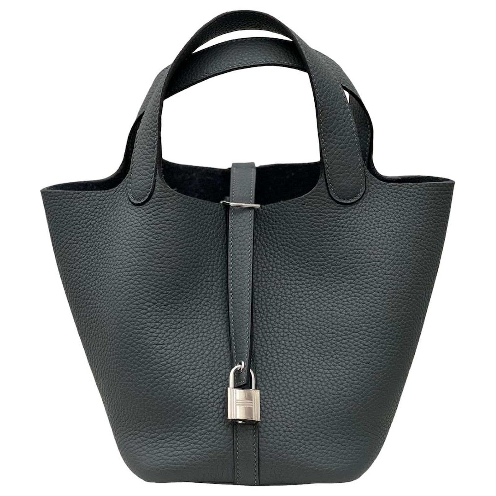 Picotin Hermès Handbags Grey Olive green Leather ref.726972 - Joli