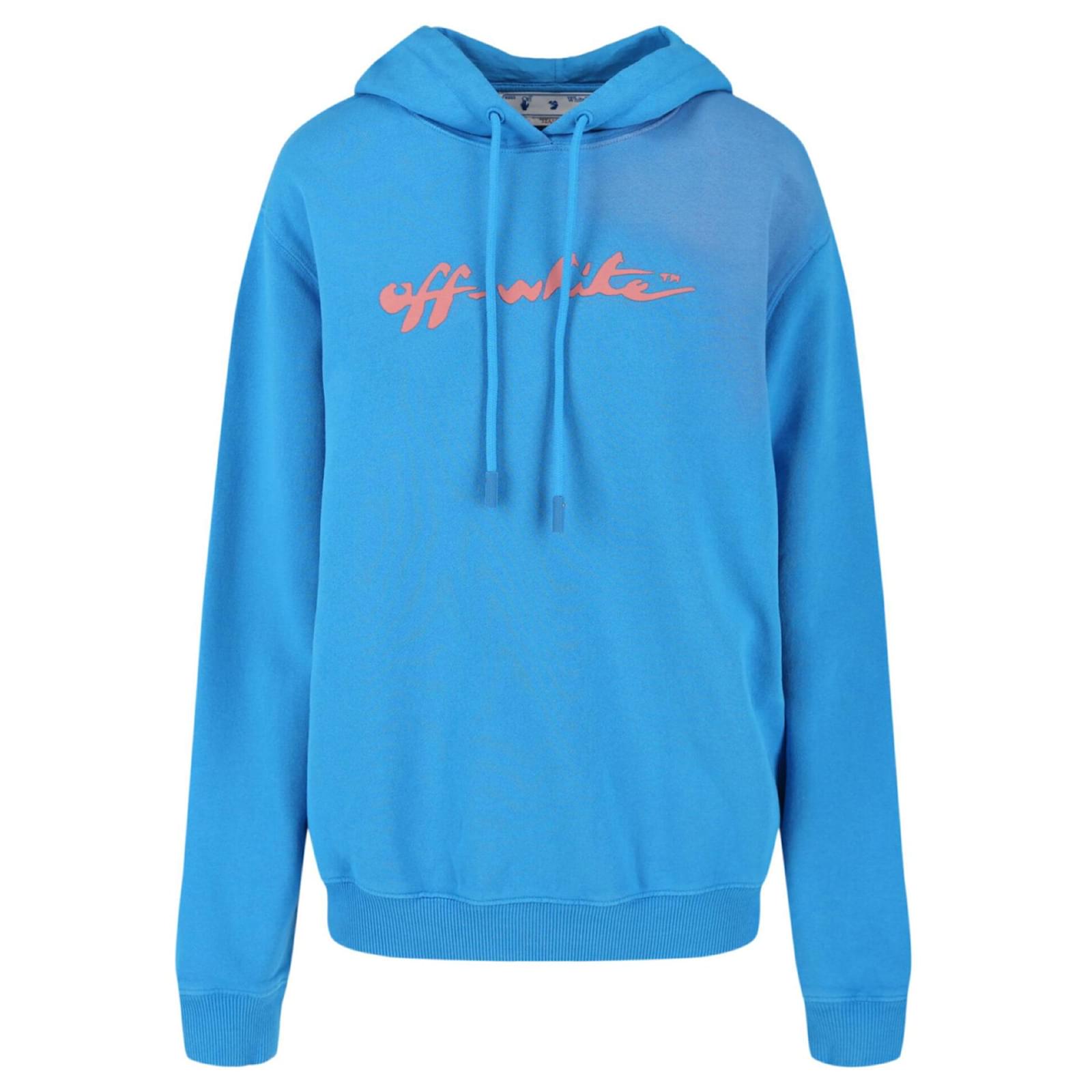 Off White Off-White Logo-Print Pullover Hoodie Blue Cotton ref.727227 -  Joli Closet