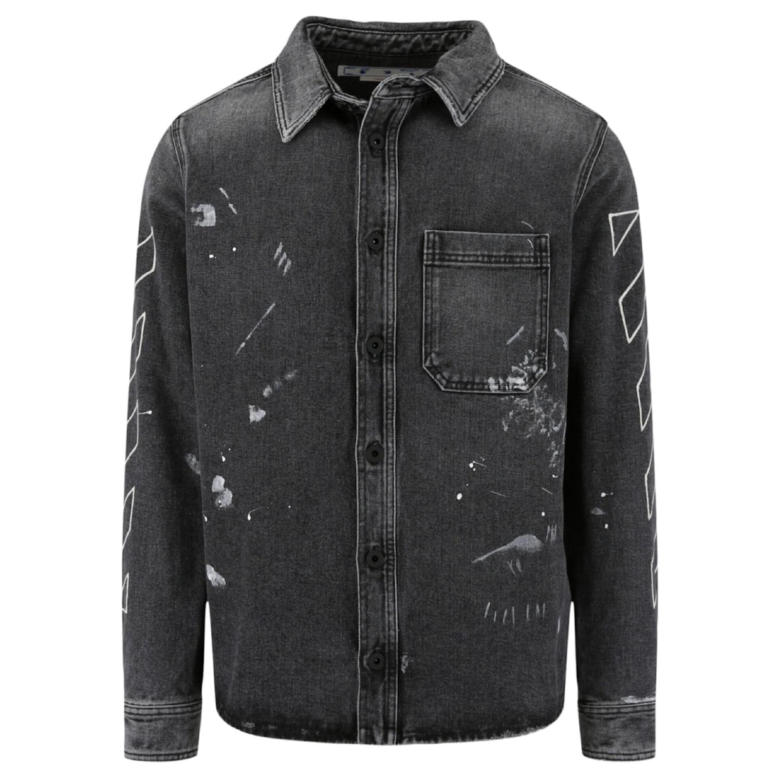 Off White Off-White Paint Splattered Denim Shirt Grey Cotton ref