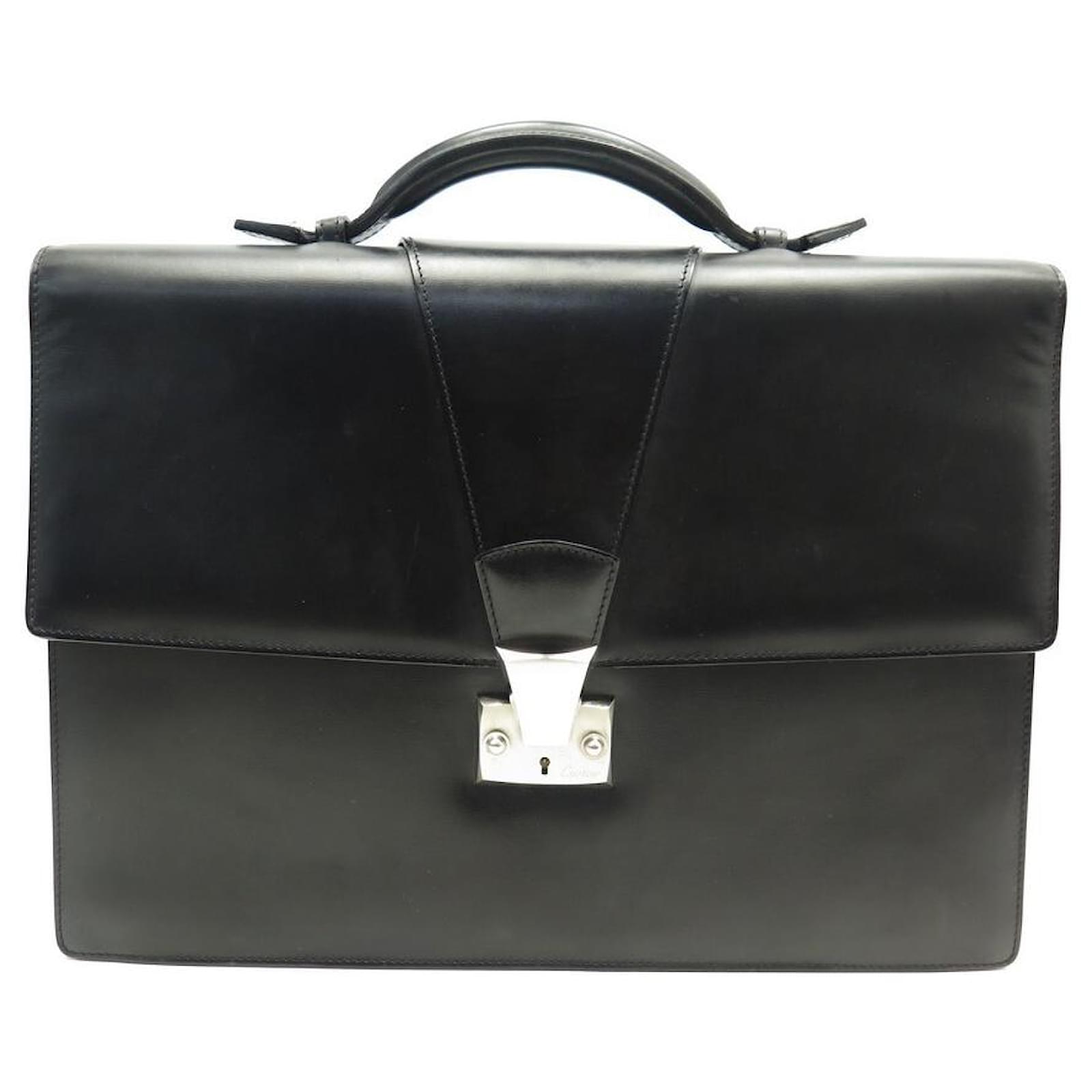 CARTIER BAG BAG L2000033 with 1 BRIEFCASE BLACK LEATHER BELLOWS ref ...