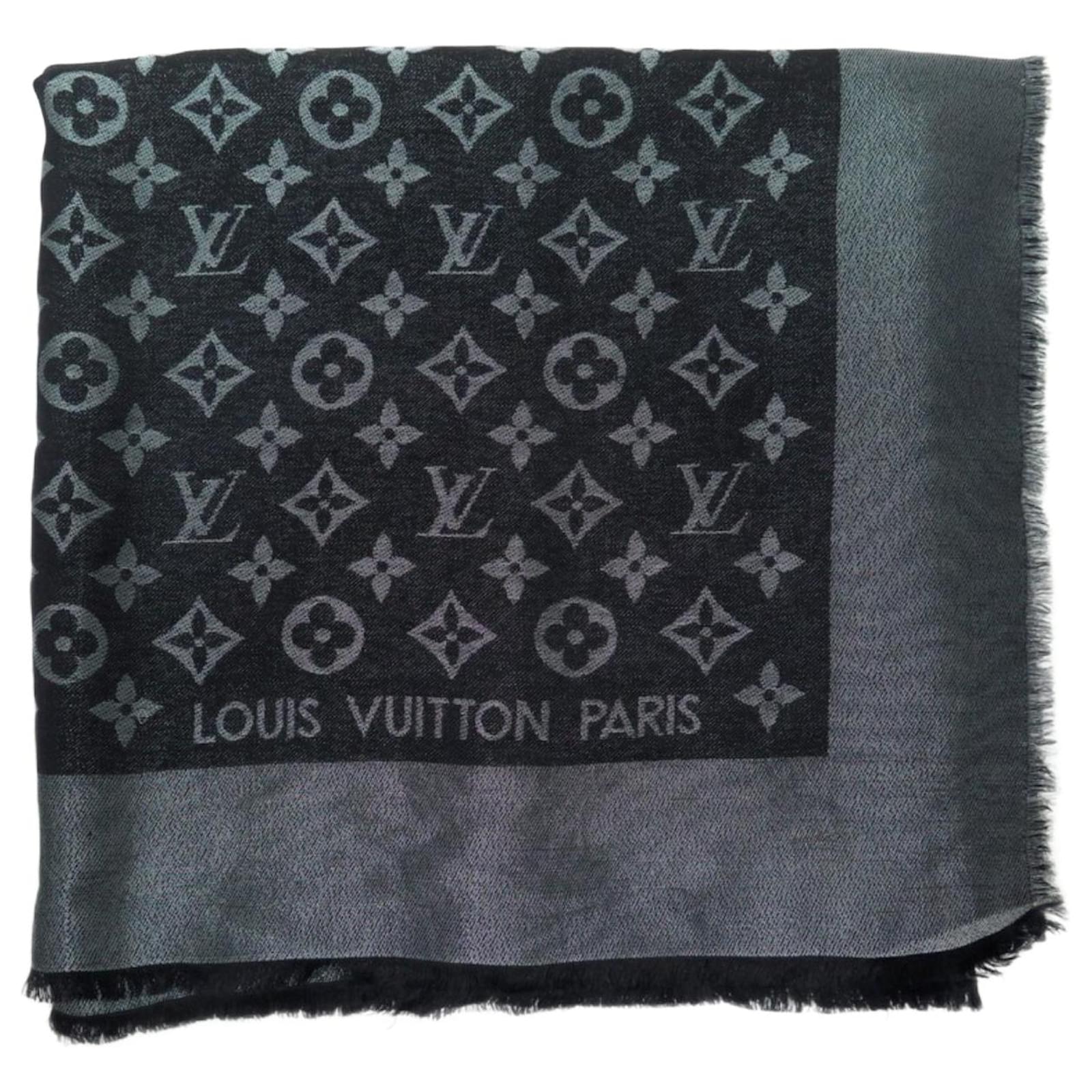 Louis Vuitton Monogram Shawl Black Silk