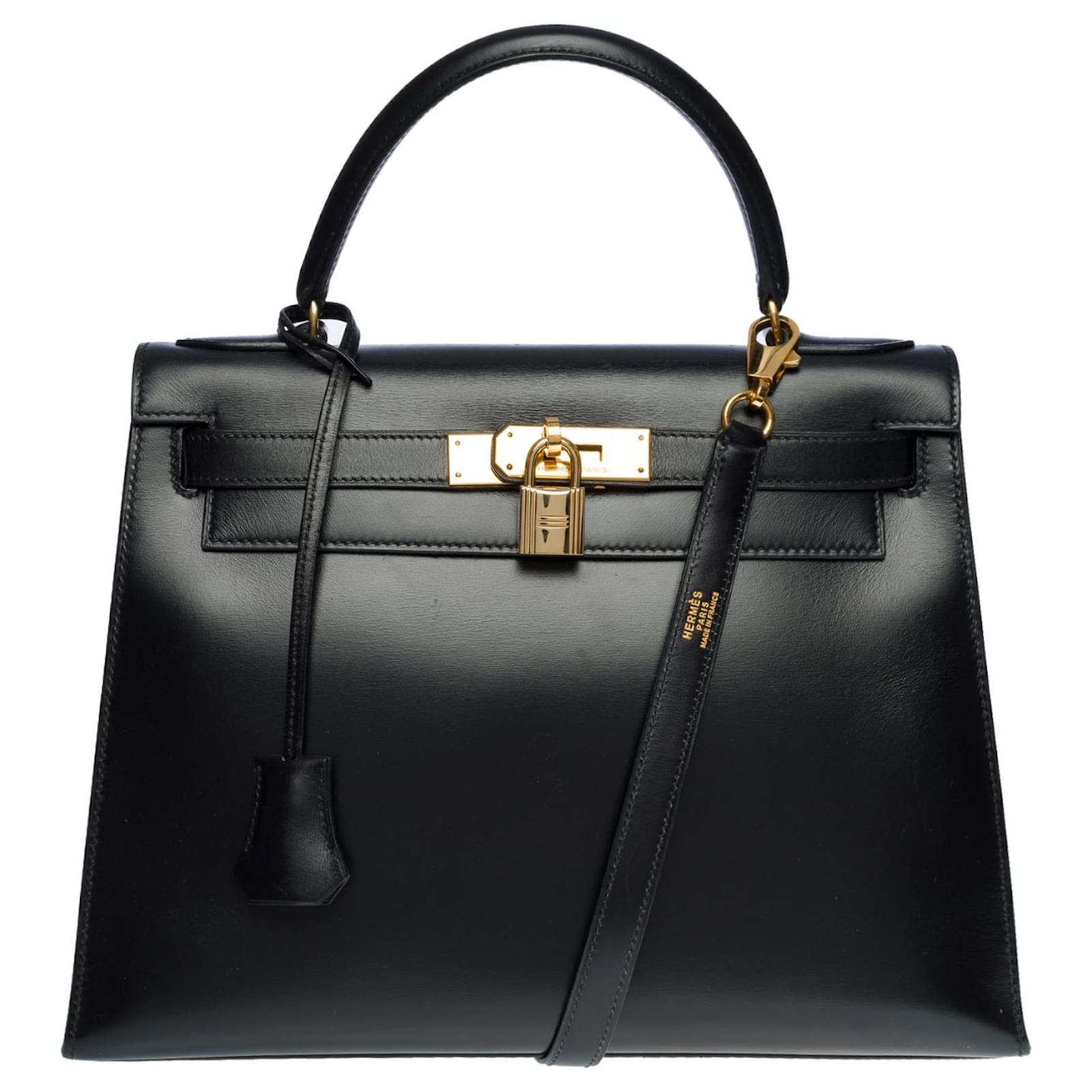 Hermès bolsa Hermes Kelly 28 hombro de piel negra, Negro Cuero ref.730339 - Closet