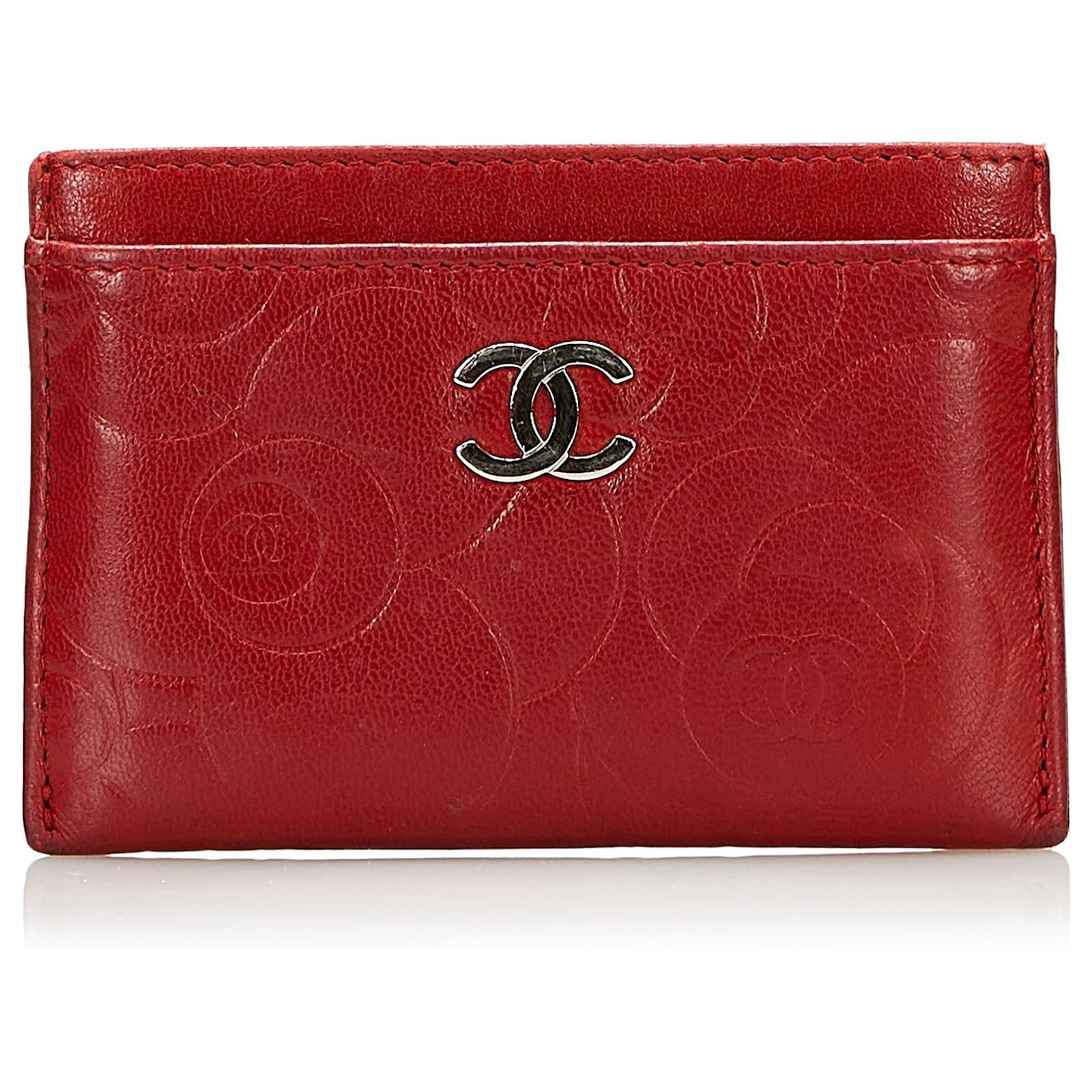Chanel Red Camellia Card Holder Leather ref.730366 - Joli Closet