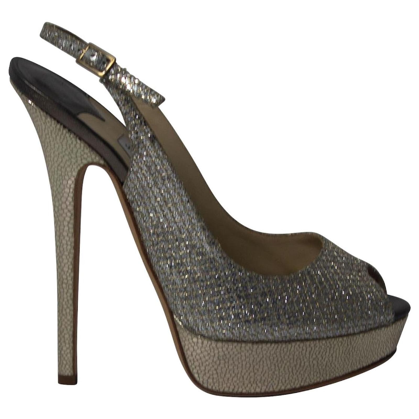 Jimmy Choo Vita Glitter Pumps in Champagne Leather Silvery ref.730499 ...