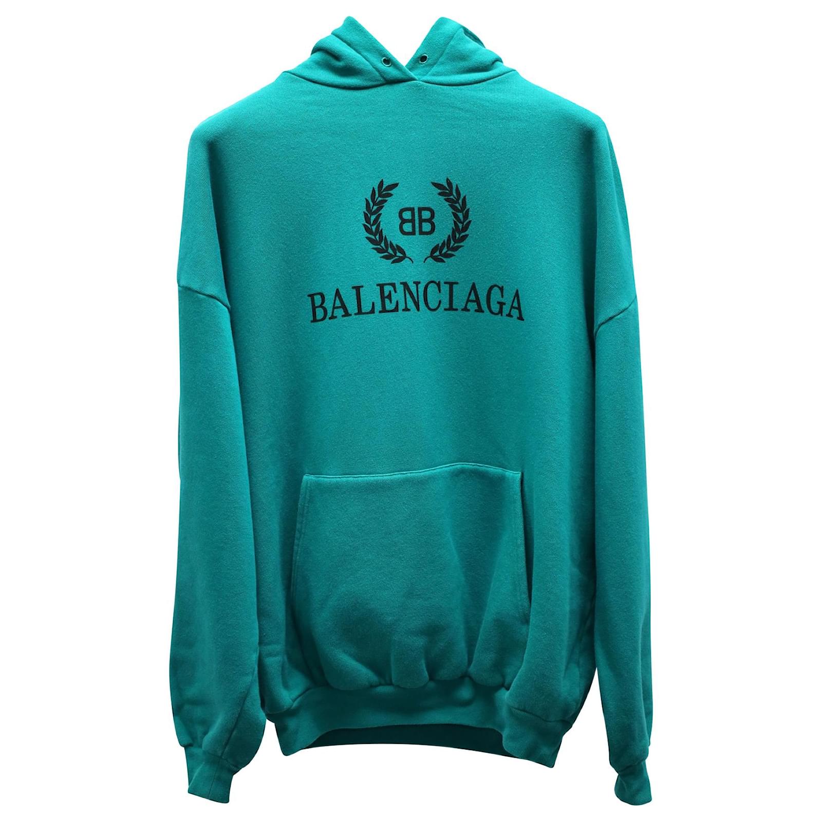 Balenciaga Logo Print Hoodie in Green Cotton ref.730565 - Joli Closet