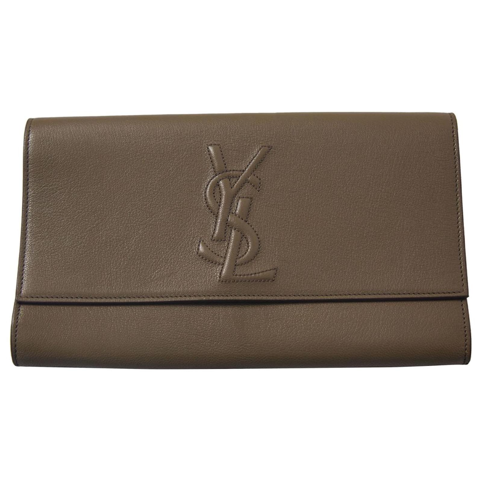 Yves Saint Laurent Belle De Jour Patent Leather Clutch Bag Beige