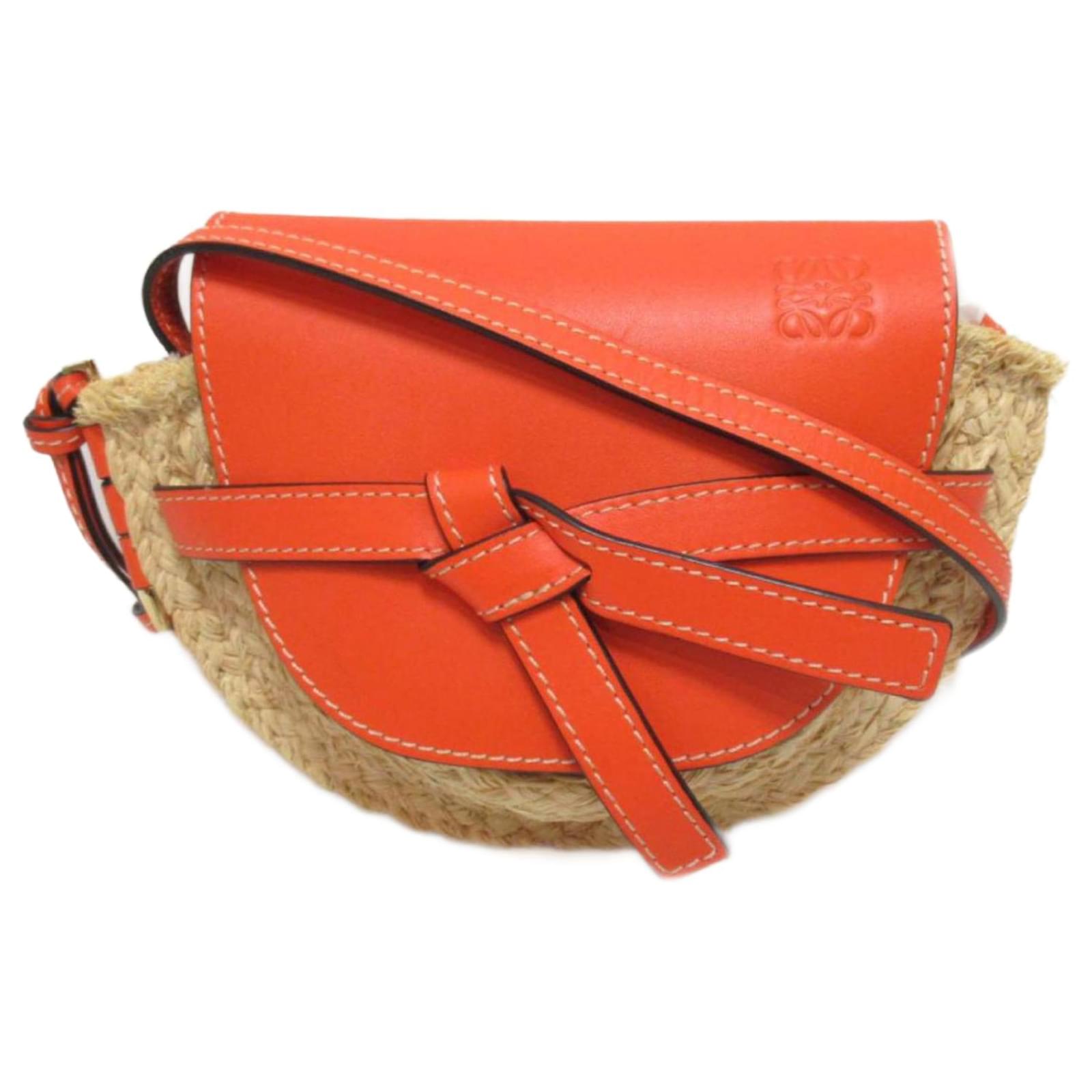 Loewe Raffia Mini Gate Crossbody Bag Orange ref.731184 - Joli Closet