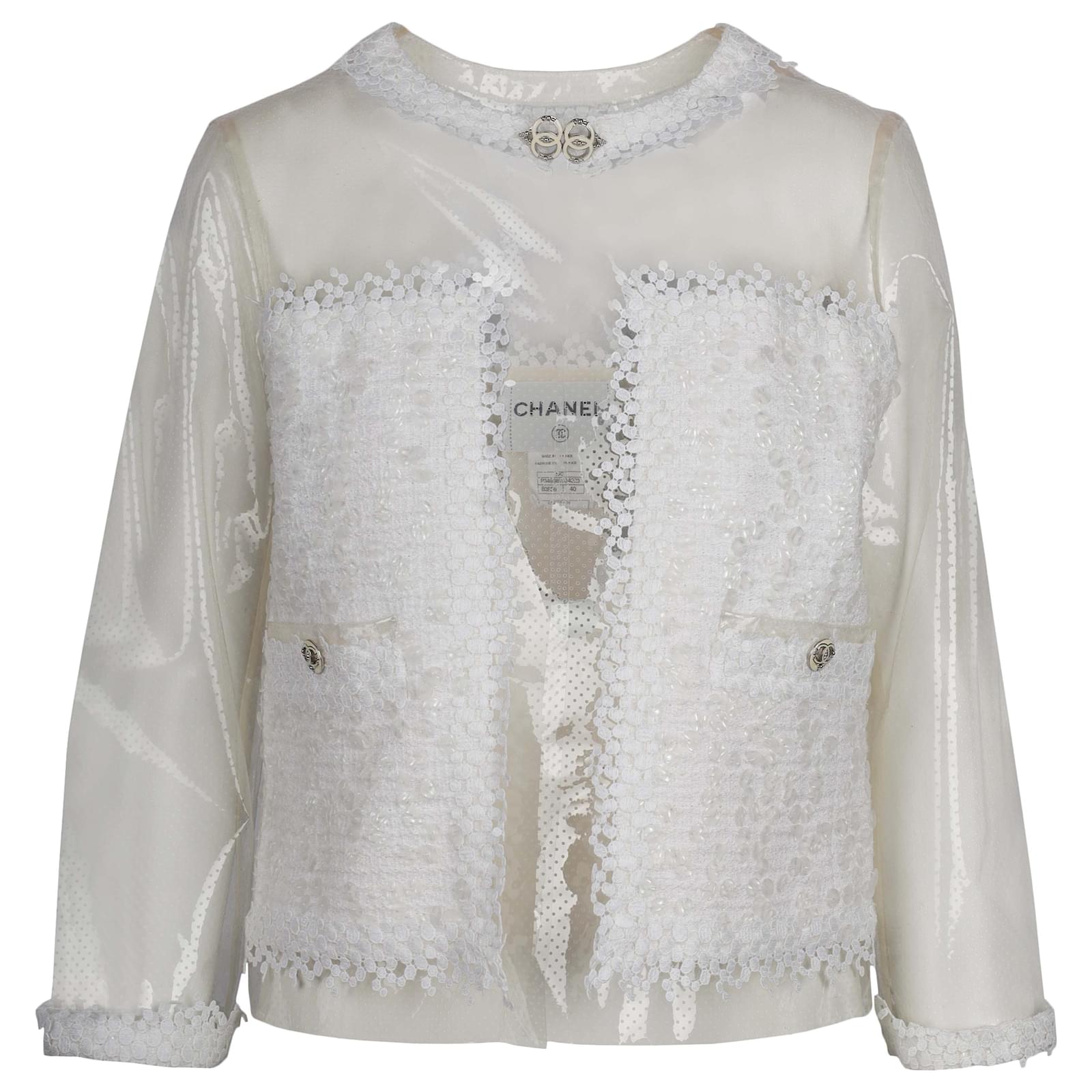 Jackets Chanel Chanel Clear Jacket with White Lace Embroidery