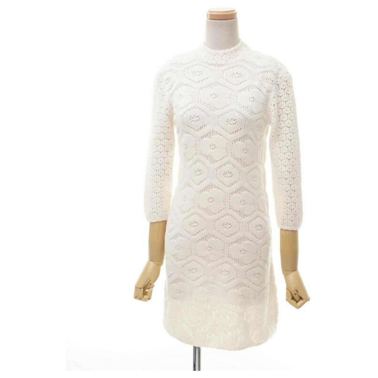 Miu Miu *MIUMIU knit one-piece dress size 36 ivory crochet made in