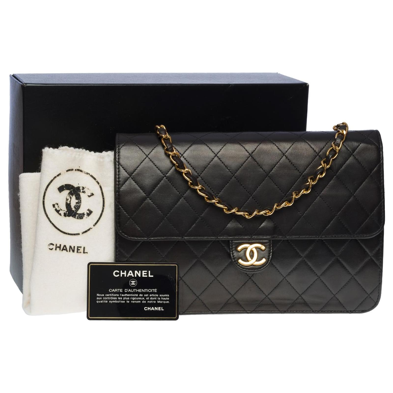 Chanel Black Lambskin Classic Quilted Double Strap Bag