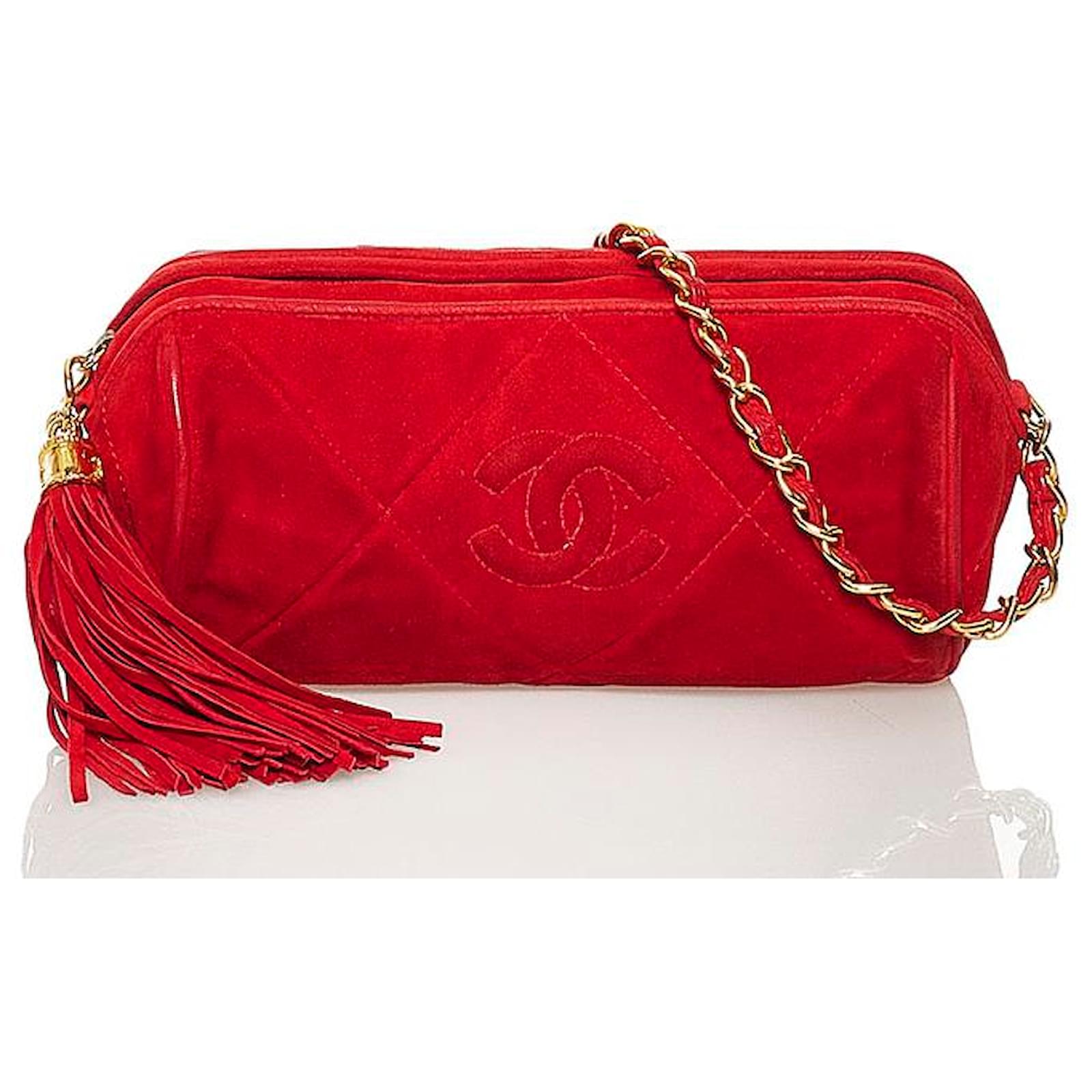 Chanel Quilted Suede Cylinder Chain Tassel Crossbody Bag Red ref
