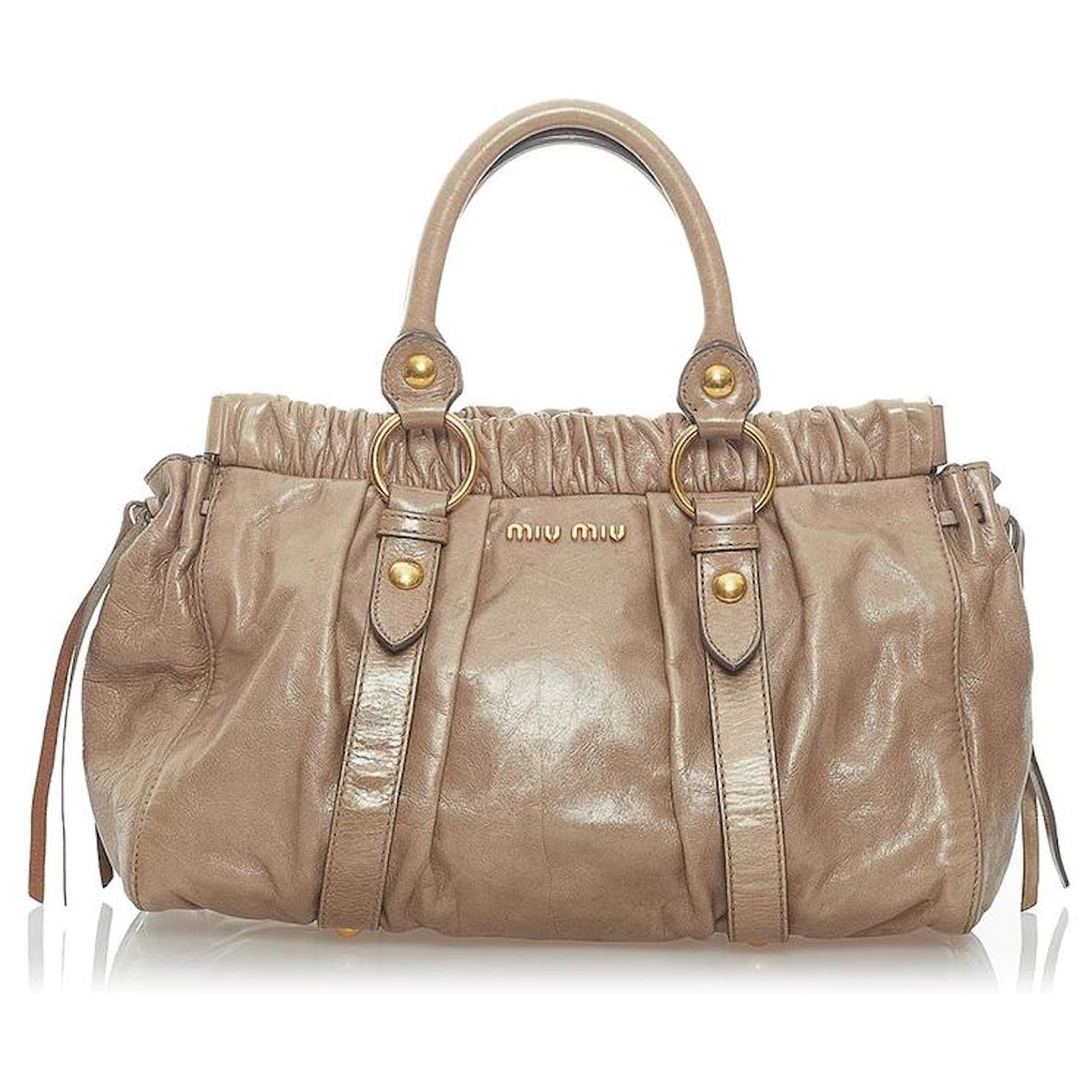 Miu Miu Vitello Lux Handbag Beige Pony-style calfskin ref