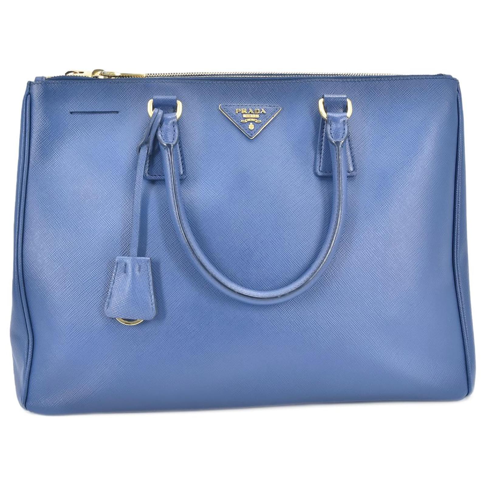 Prada Saffiano Galleria lined Zip Handbag Blue Pony-style calfskin