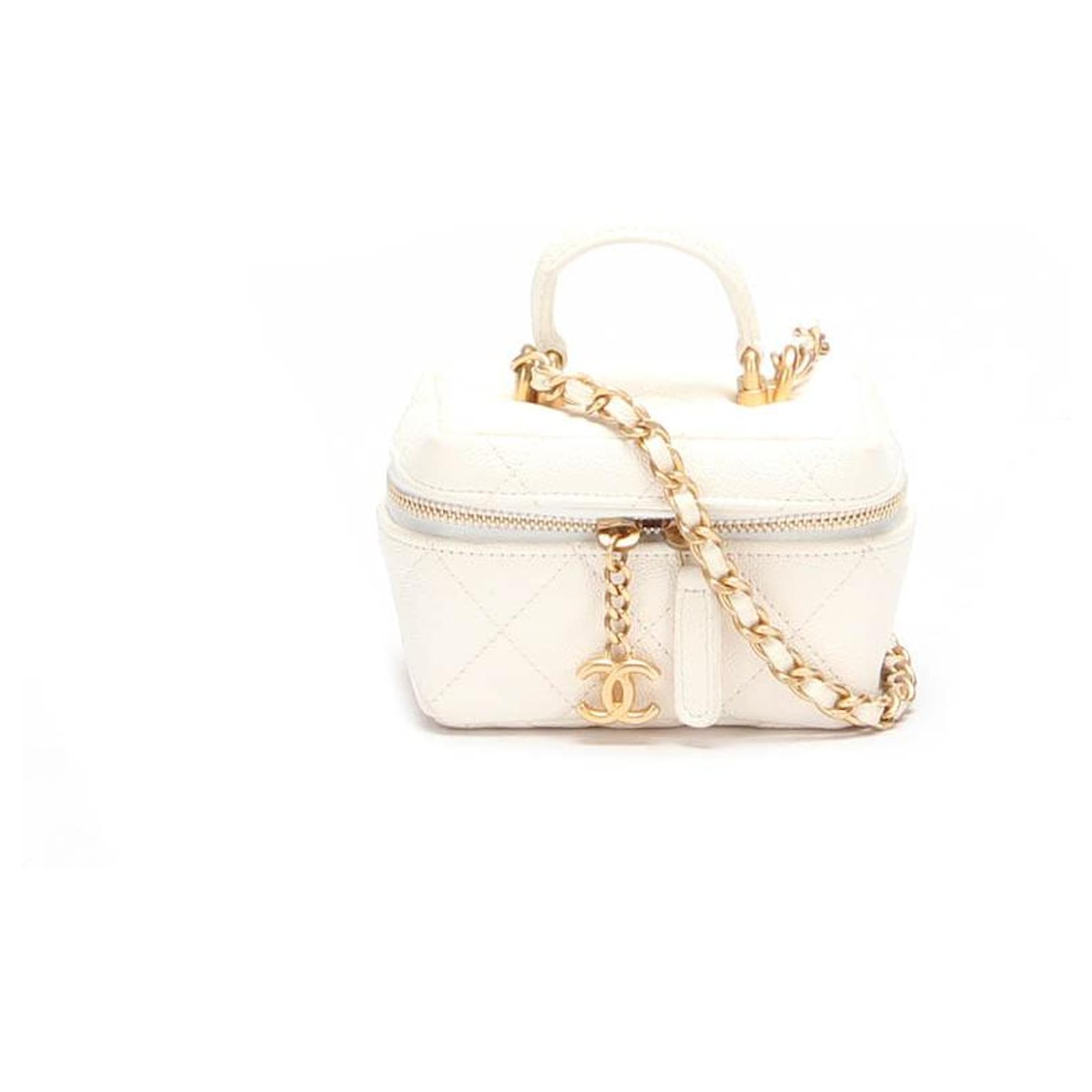 Chanel Small Quilted Vanity Casewwith Chain White Pony-style calfskin  ref.733420 - Joli Closet
