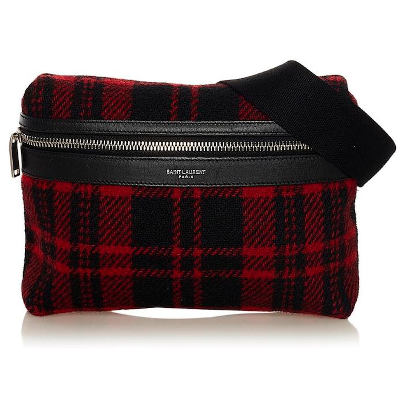 Yves Saint Laurent Plaid Wool Belt Bag Red Cloth ref.733549 - Joli