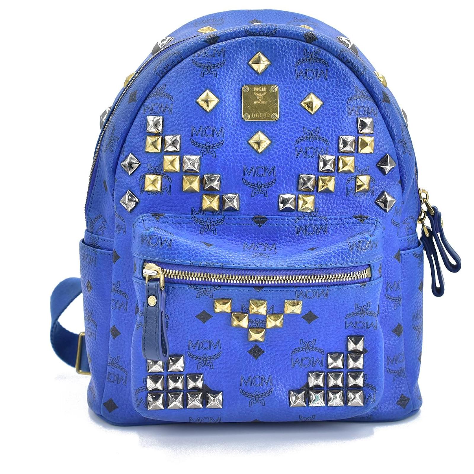 MCM Visetos Medium Side Stud Stark Backpack Blue 406185