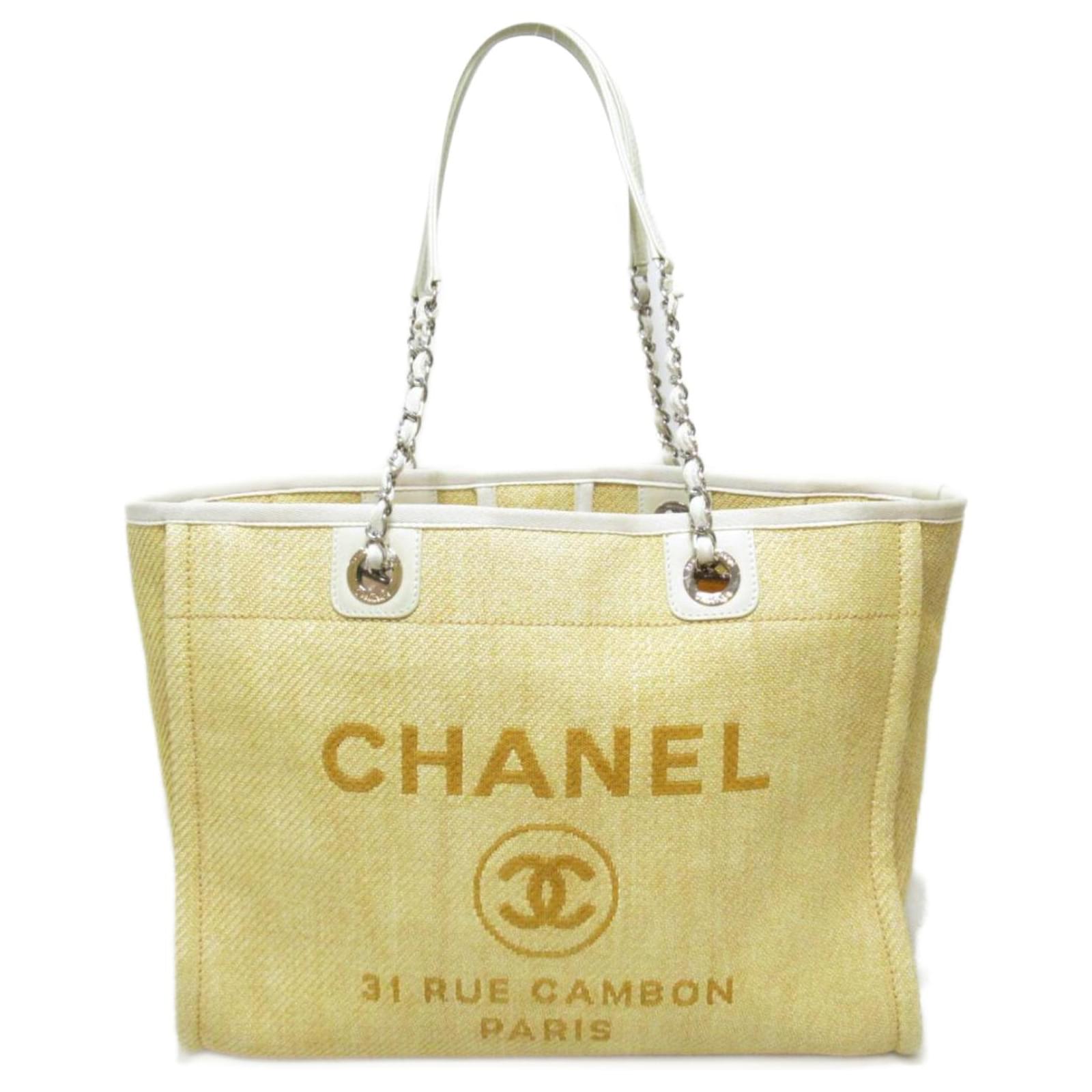 Chanel Deauville Raffia Shopping Tote Yellow ref.734026 - Joli Closet