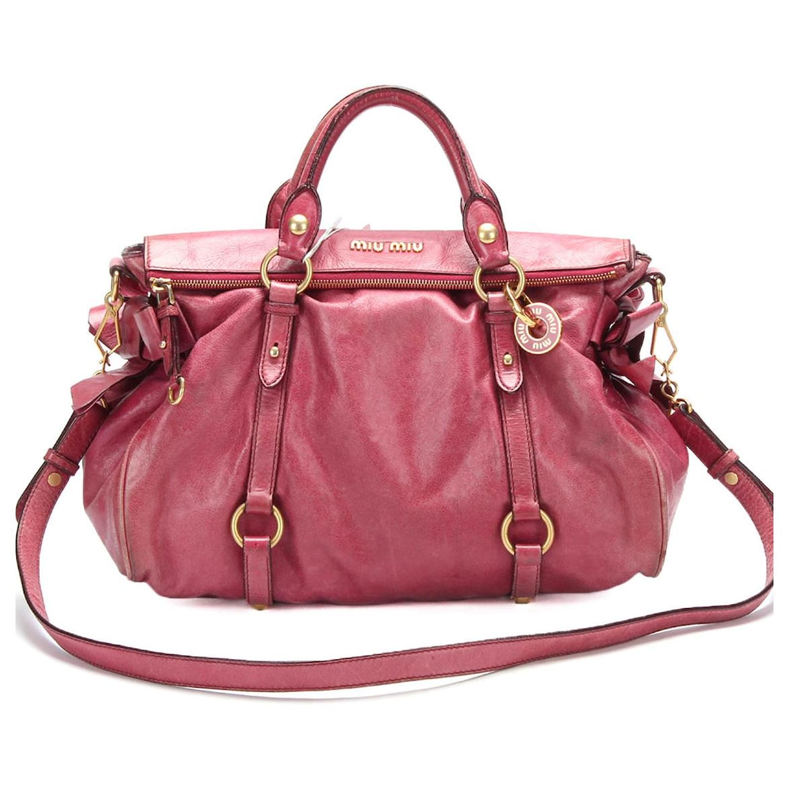 Miu Miu Vitello Lux Bow Shoulder Bag Pink Pony-style