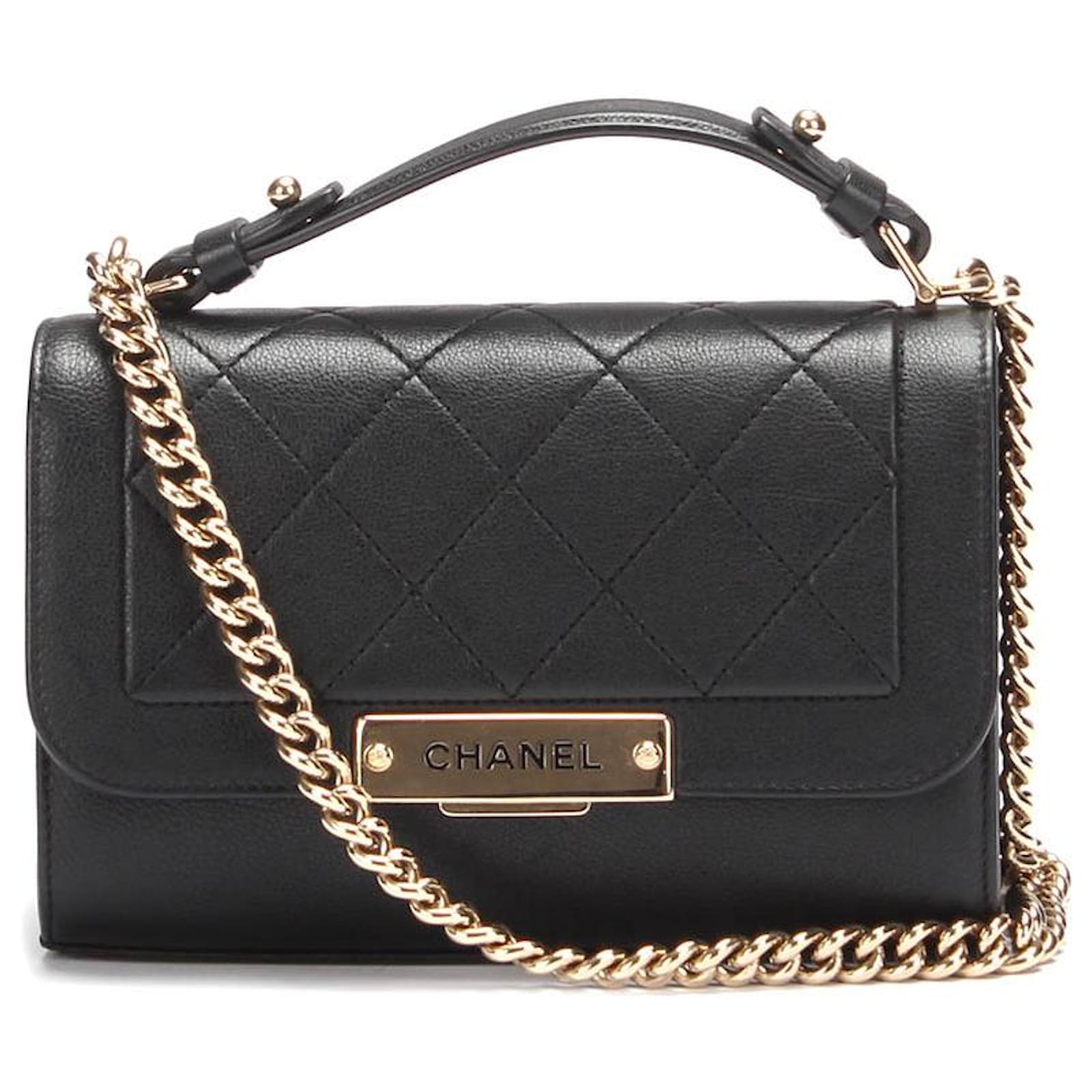 Chanel Quilted Medium Label Flap Bag Black Leather Pony-style calfskin  ref.734570 - Joli Closet