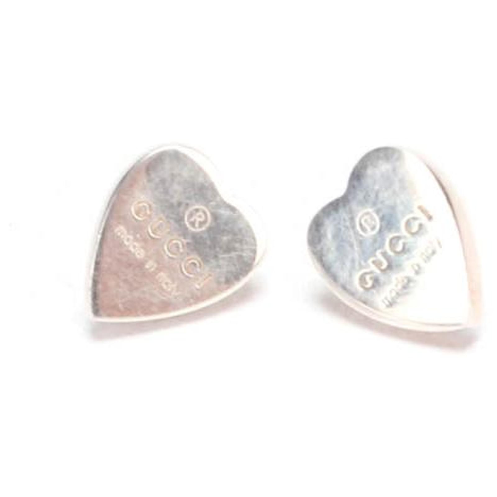 Gucci Trademark Heart Stud Earrings Silvery Metal  - Joli Closet