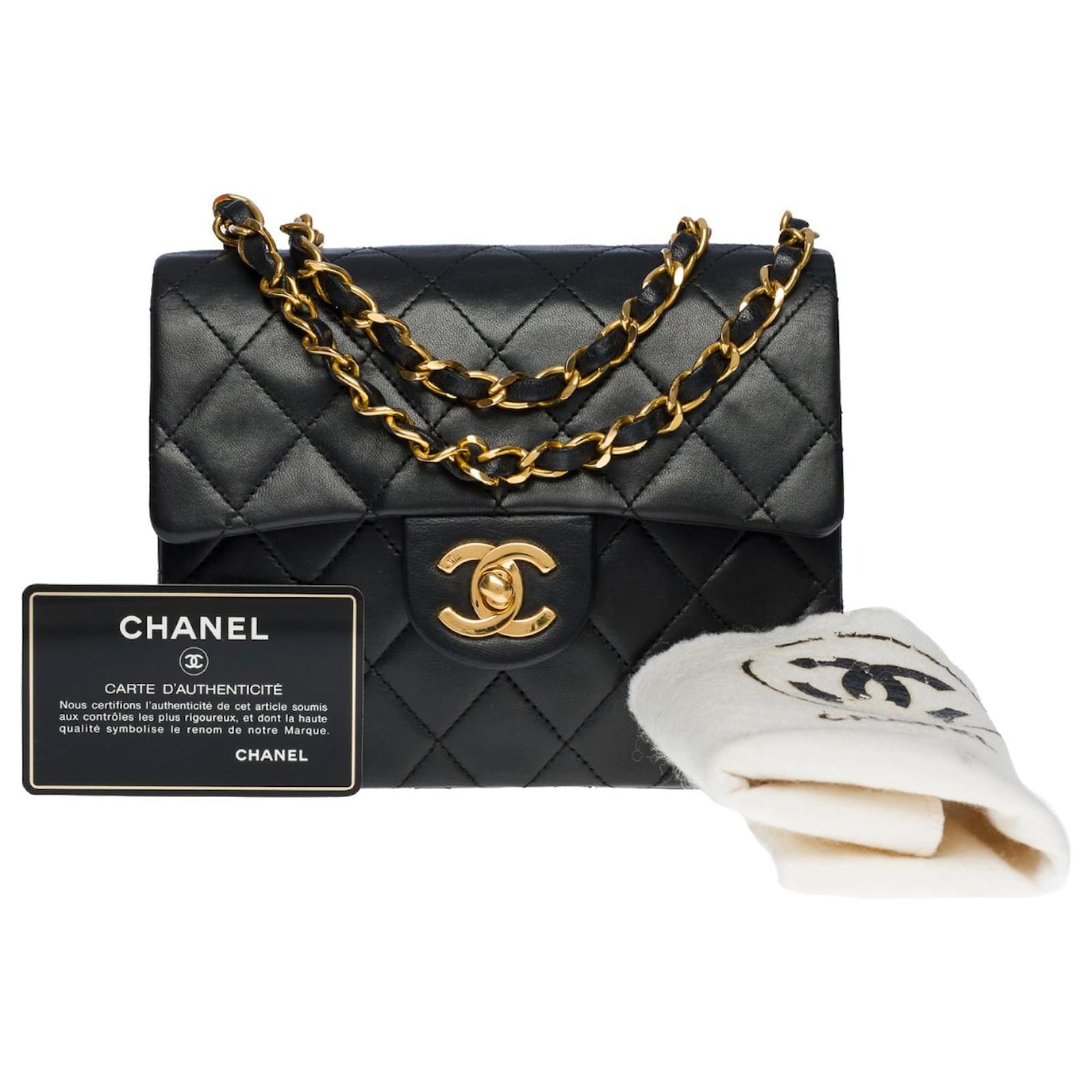 Exceptional Chanel Mini Timeless Square flap bag in black quilted lambskin  Leather ref.734946 - Joli Closet