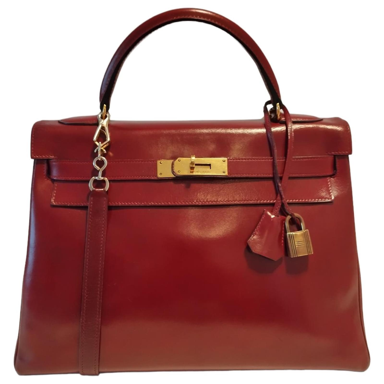 Hermès Hermes Kelly bag 32 burgundy Box leather Dark red ref.735578 ...