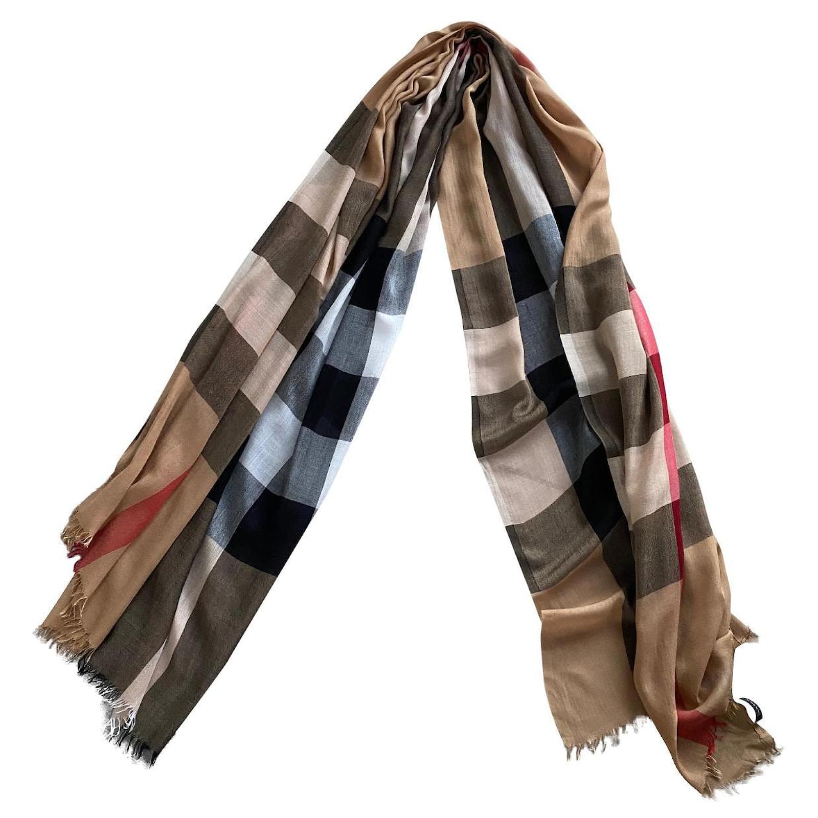 Women's Burberry modal scarf, cashmere and silk with check pattern 200x90cm  Beige  - Joli Closet
