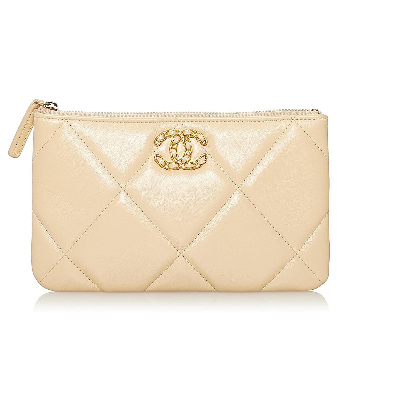 Chanel 19 large handbag, Shiny lambskin, gold-tone, silver-tone &  ruthenium-finish metal, white — Fashion