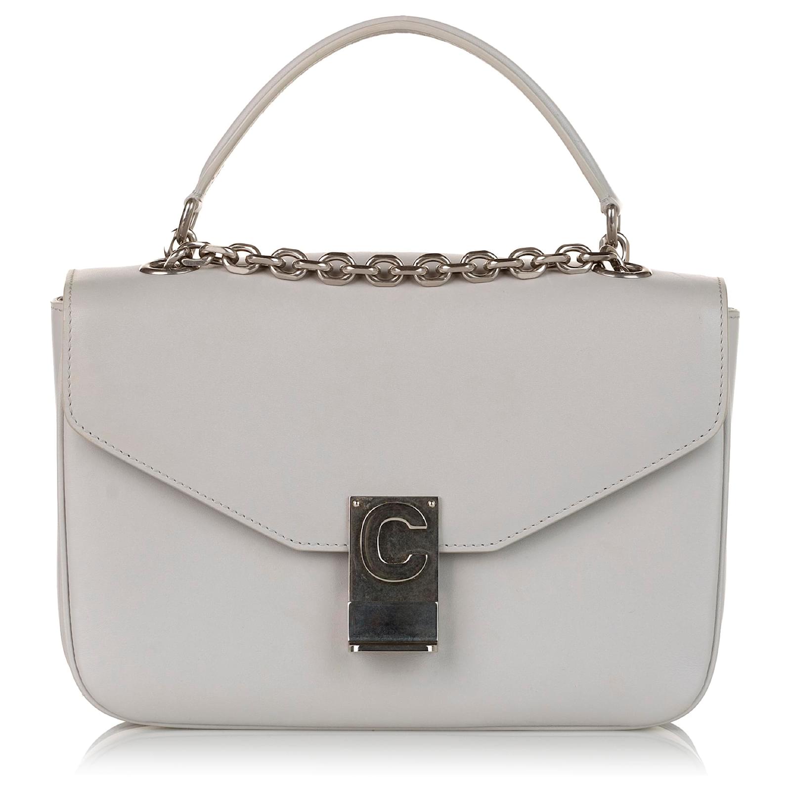 Celine Womens White Leather Small Trio Zip Shoulder Bag Handbag