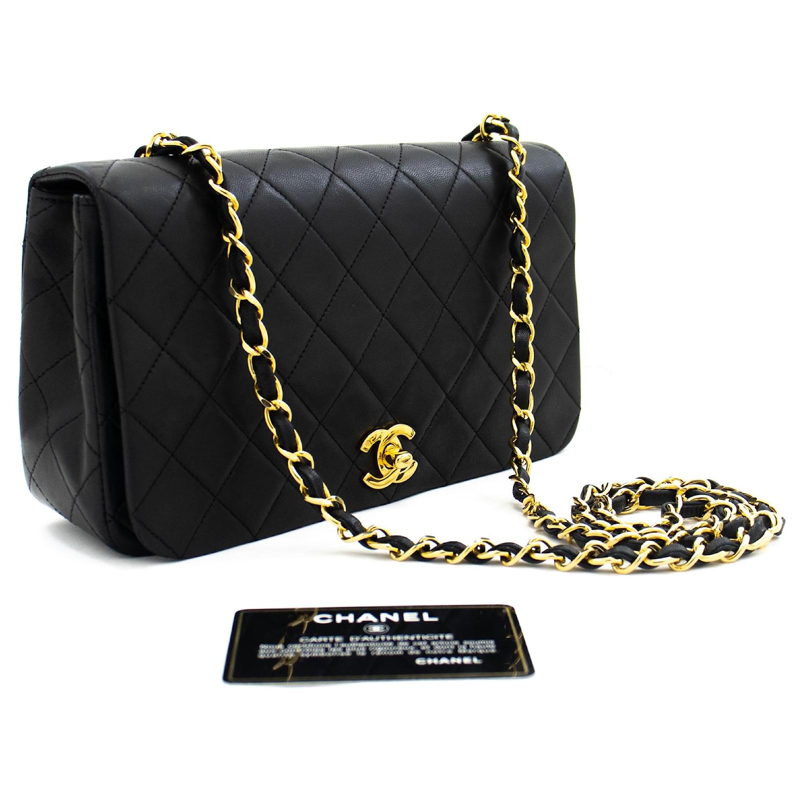 CHANEL Full Flap Chain Shoulder Bag Crossbody Black Quilted Lamb