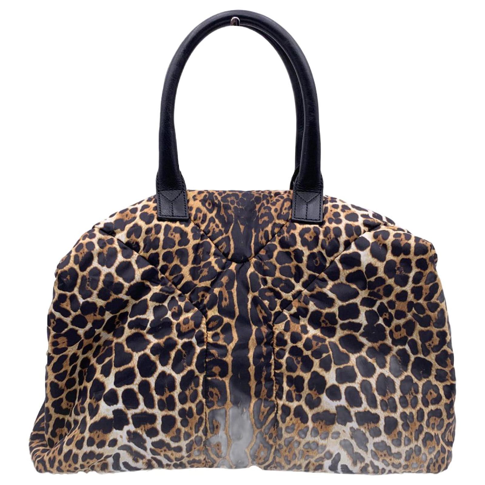 Yves Saint Laurent Animalier Leopard Nylon Easy Y Satchel Duffle Bag ...