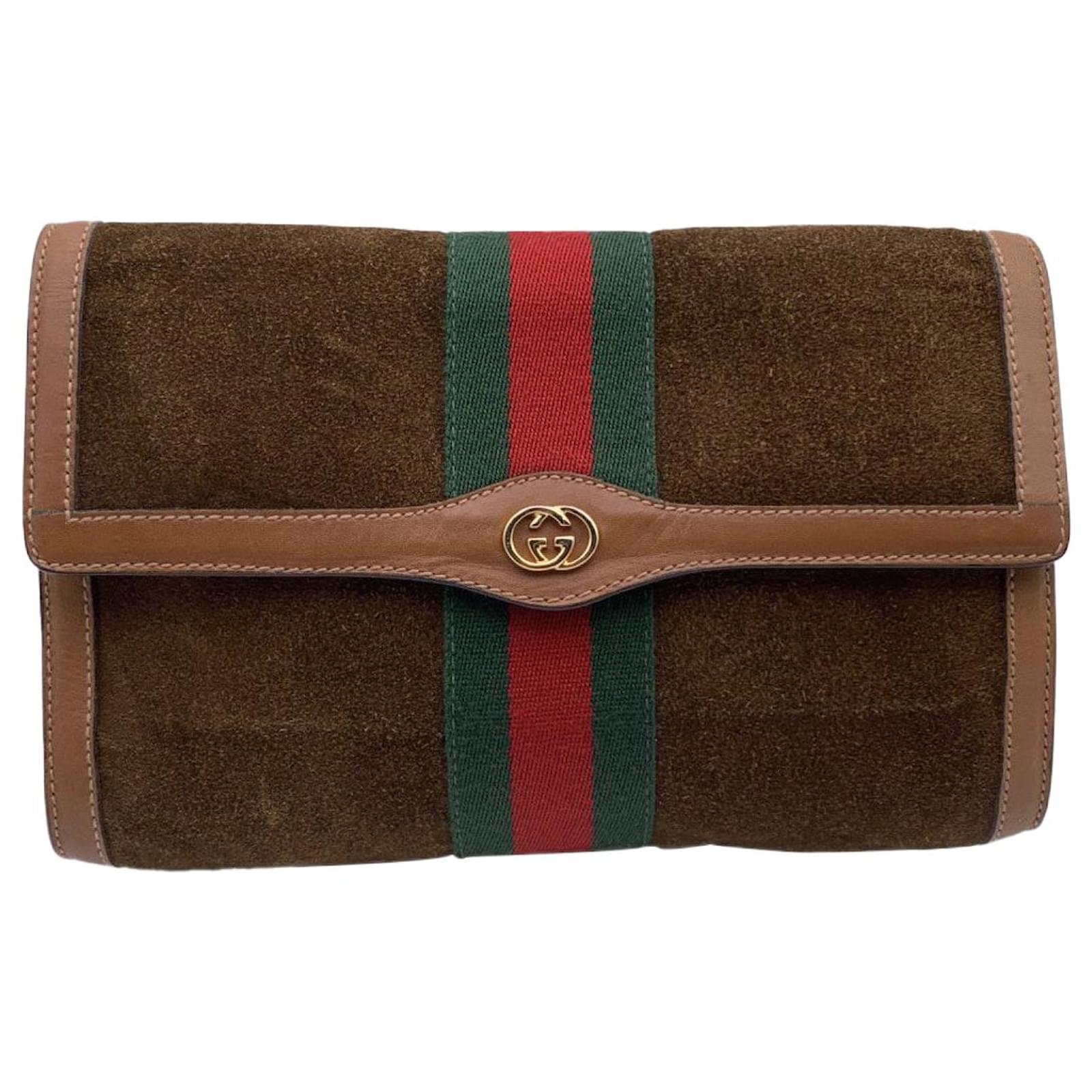 Gucci Vintage Brown Suede  Flap Cosmetic Bag Clutch Handbag ref