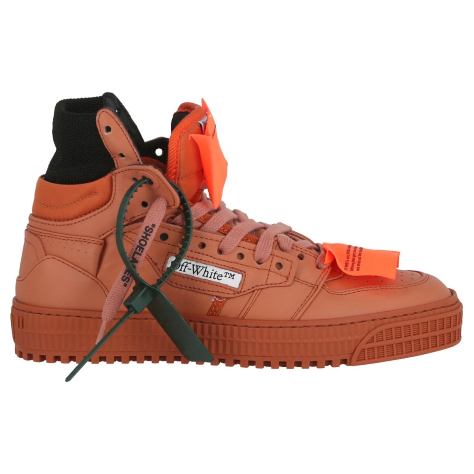 Off-White 3.0 Off Court Leather High-Top Sneakers, White Orange, Women's, 39EU, Sneakers & Trainers High Top Sneakers