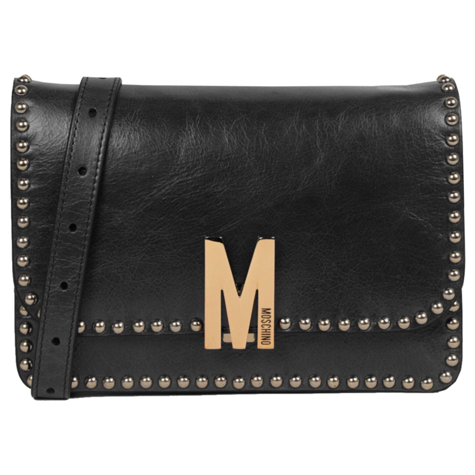 Moschino M Logo Studded Leather Shoulder Bag Black ref.740131 Joli Closet