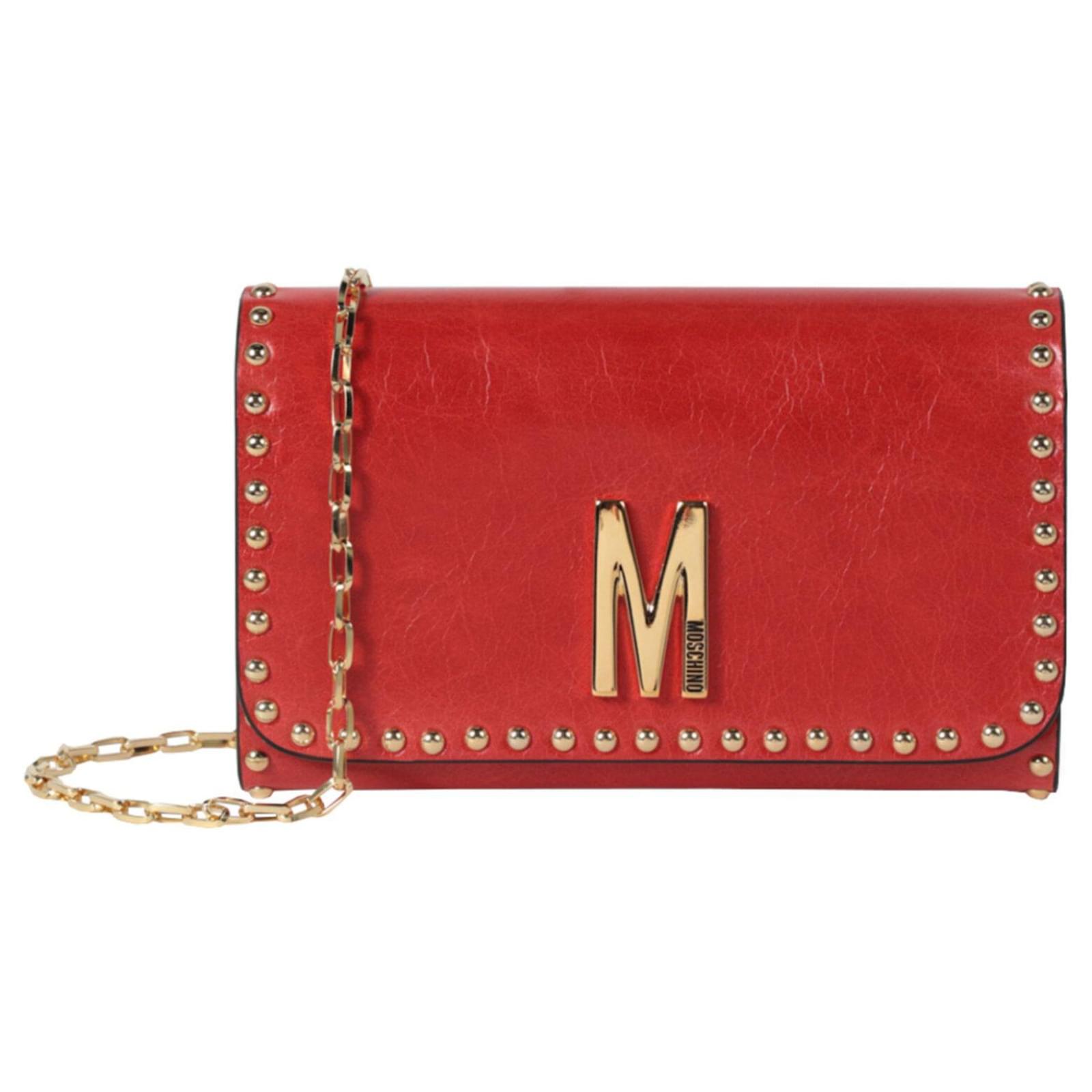 Moschino MLogo Studded Shoulder Bag Red Leather ref.740527 Joli Closet