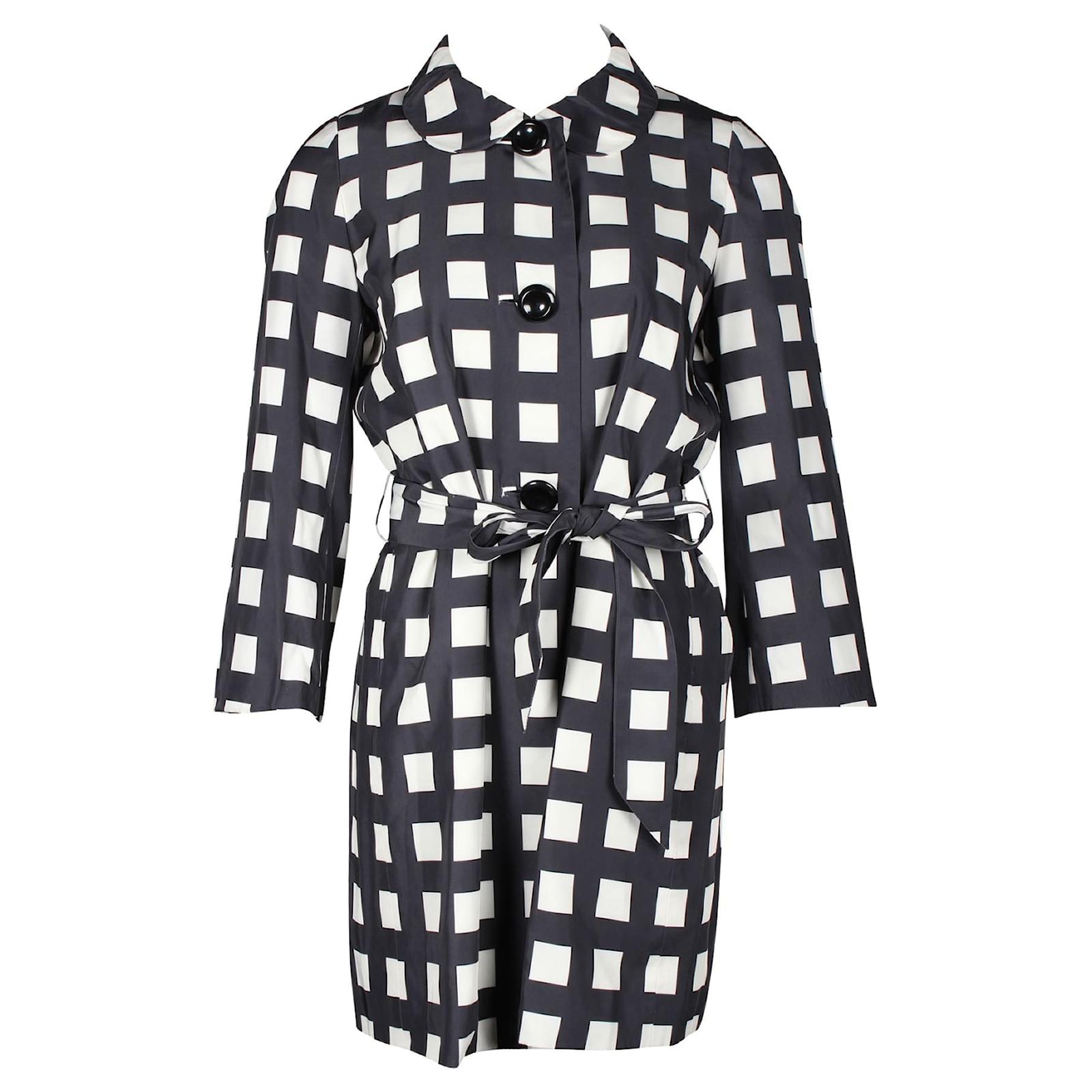 Kate Spade Check Pattern Trench Coat Black Polyester  - Joli  Closet