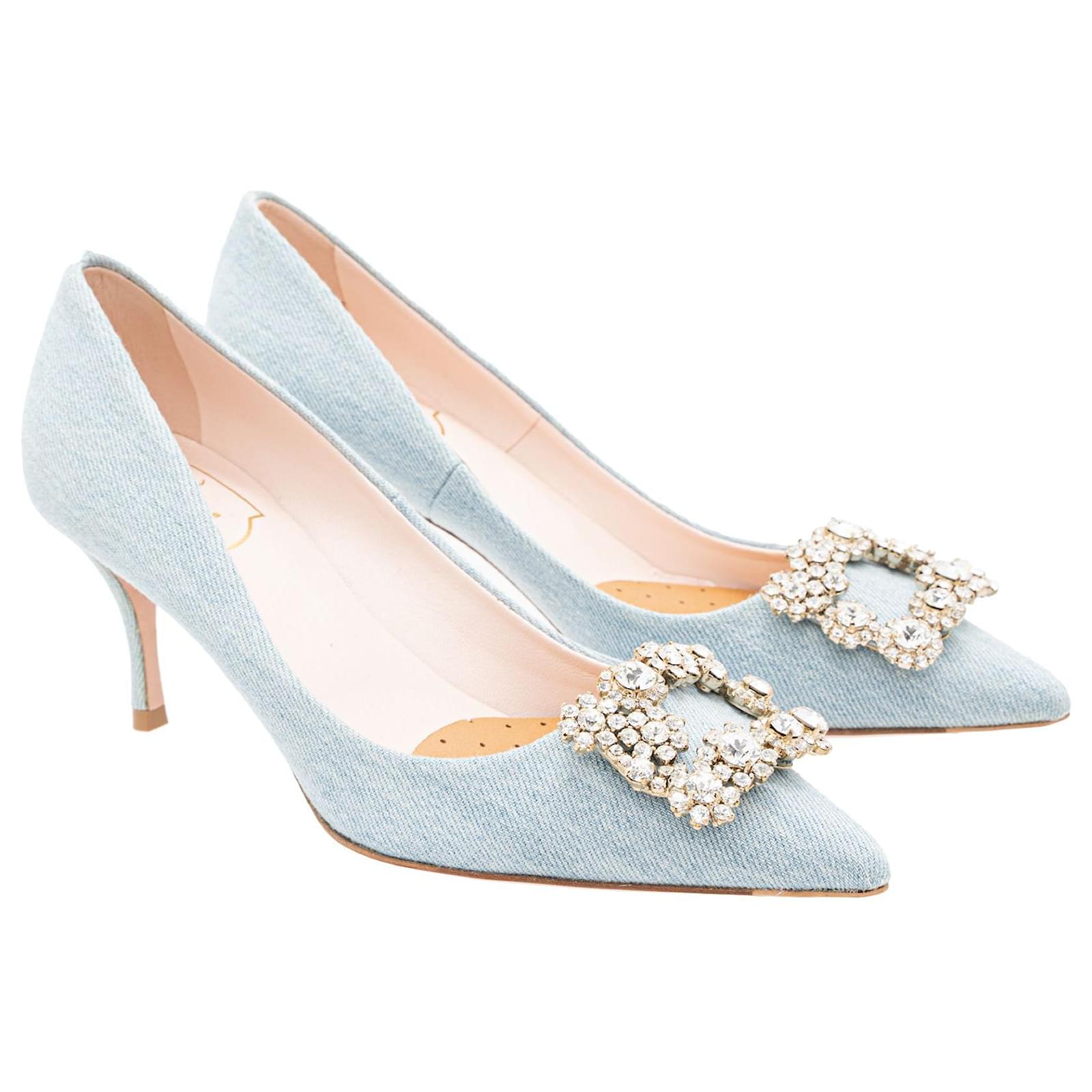 Roger Vivier Hangisi-Denim-Pumps Blau Leder Joli Closet