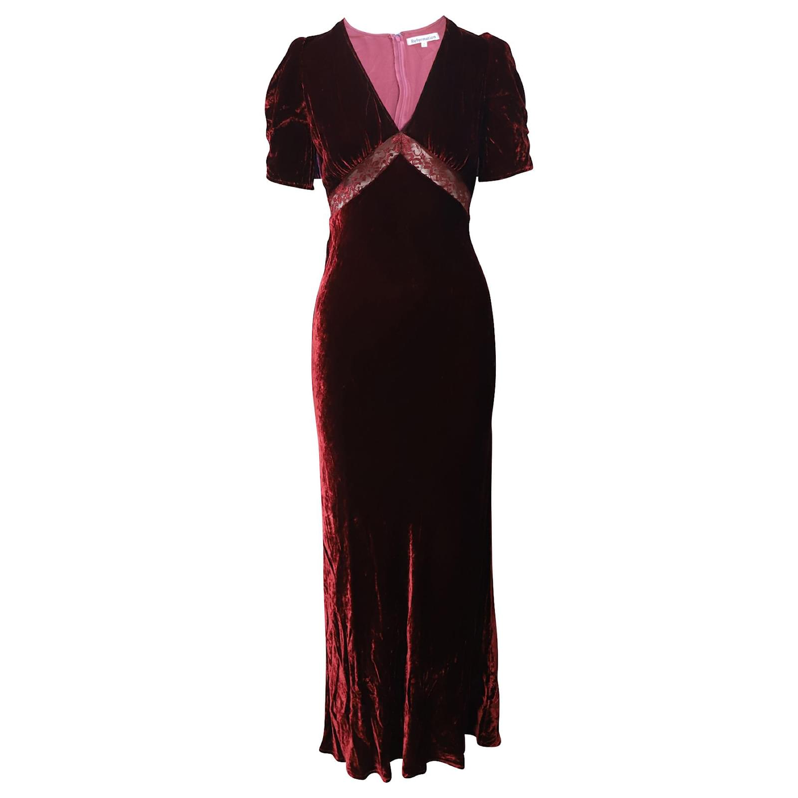 burgundy velvet dress reformation Reformation Ady dress in Chianti burgundy velvet